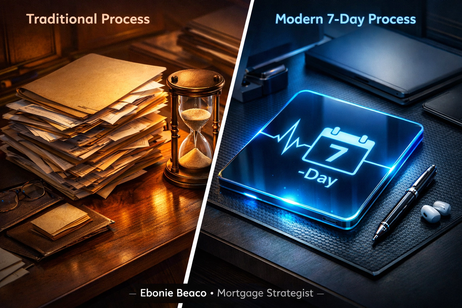 Comparison of slow traditional paperwork versus a fast 7-day digital California HELOC process.