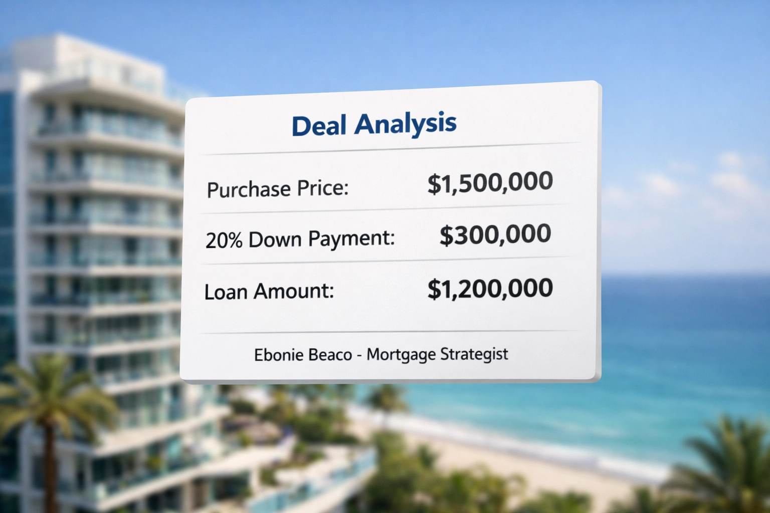 Financial deal analysis for a Palm Beach luxury condo using Florida jumbo loan financing.