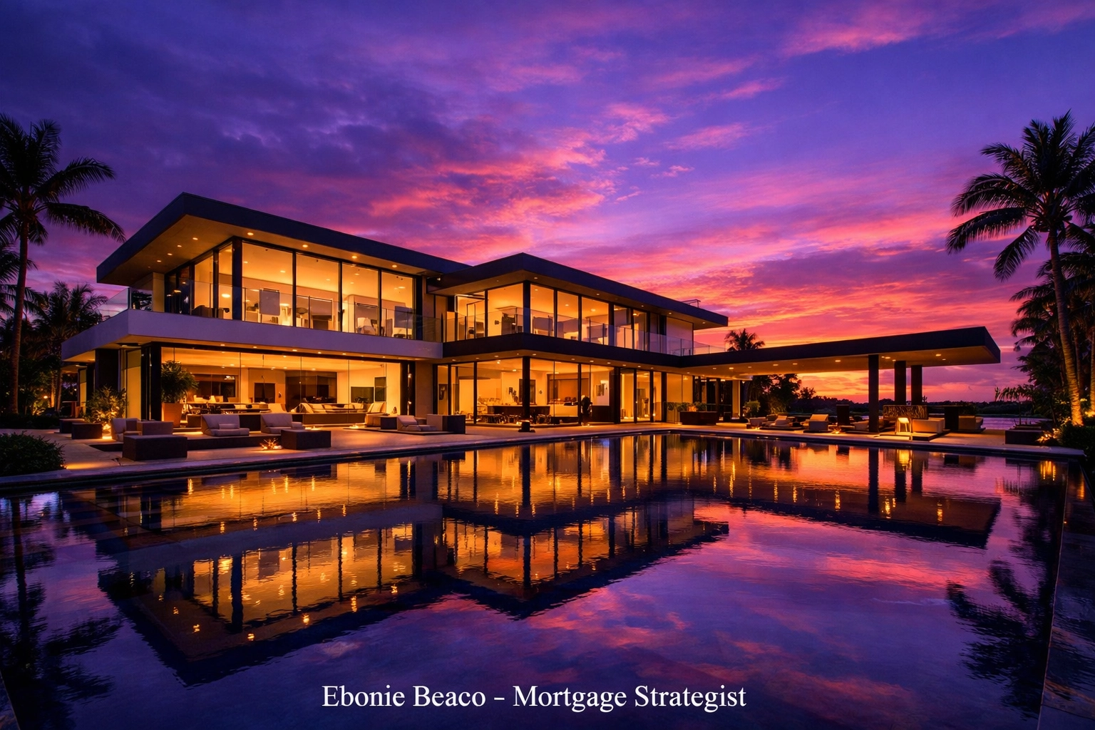 Modern Miami luxury mansion at twilight representing Florida jumbo loan investment opportunities.