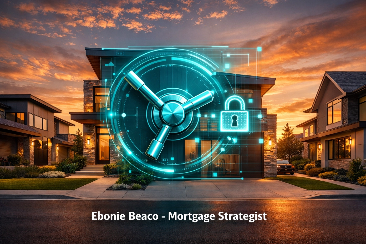 Modern Illinois home with a vault handle icon representing homeowners unlocking home equity during the HELOC blitz.