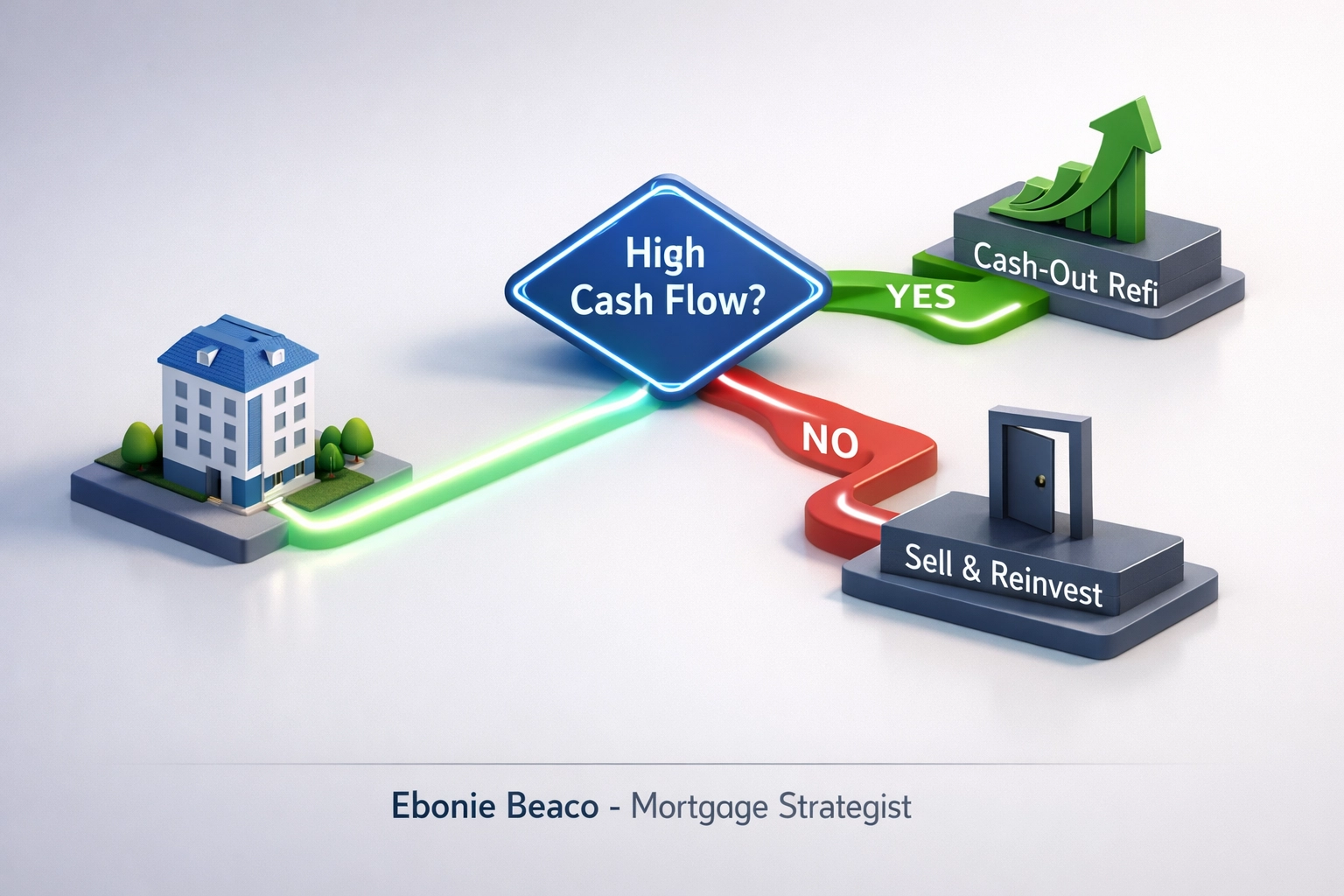 Real estate investment strategy flowchart for choosing a cash-out refi versus selling.