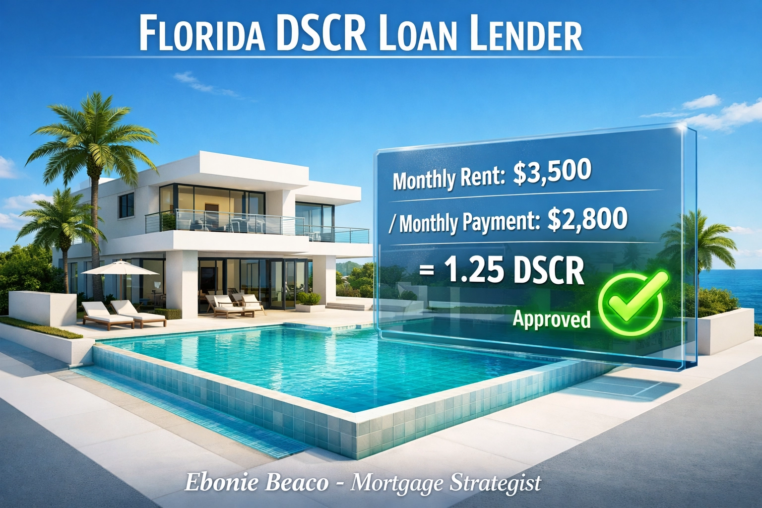 Florida DSCR loan lender example showing a villa with a 1.25 ratio calculation.