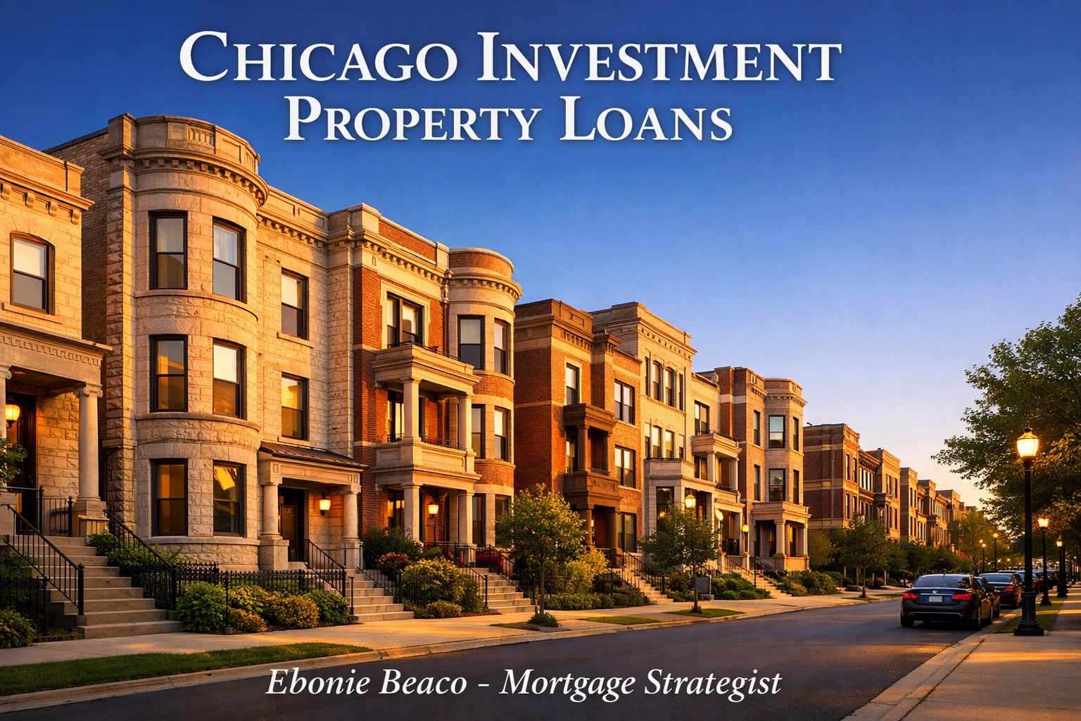 Row of classic Chicago three-flat brick buildings highlighting investment property loan opportunities.