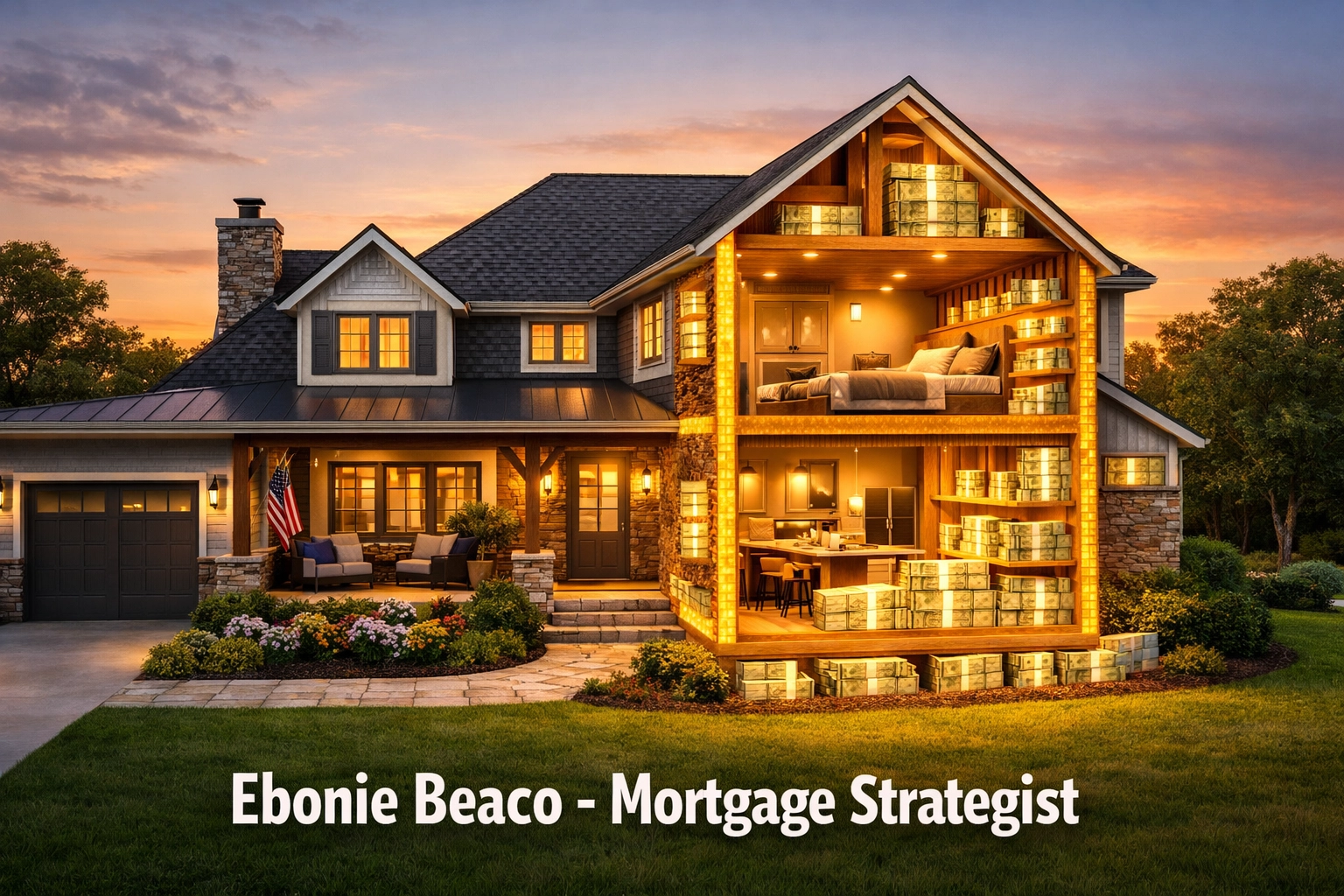 Modern Alabama home showing hidden cash in walls, representing untapped home equity for debt consolidation.