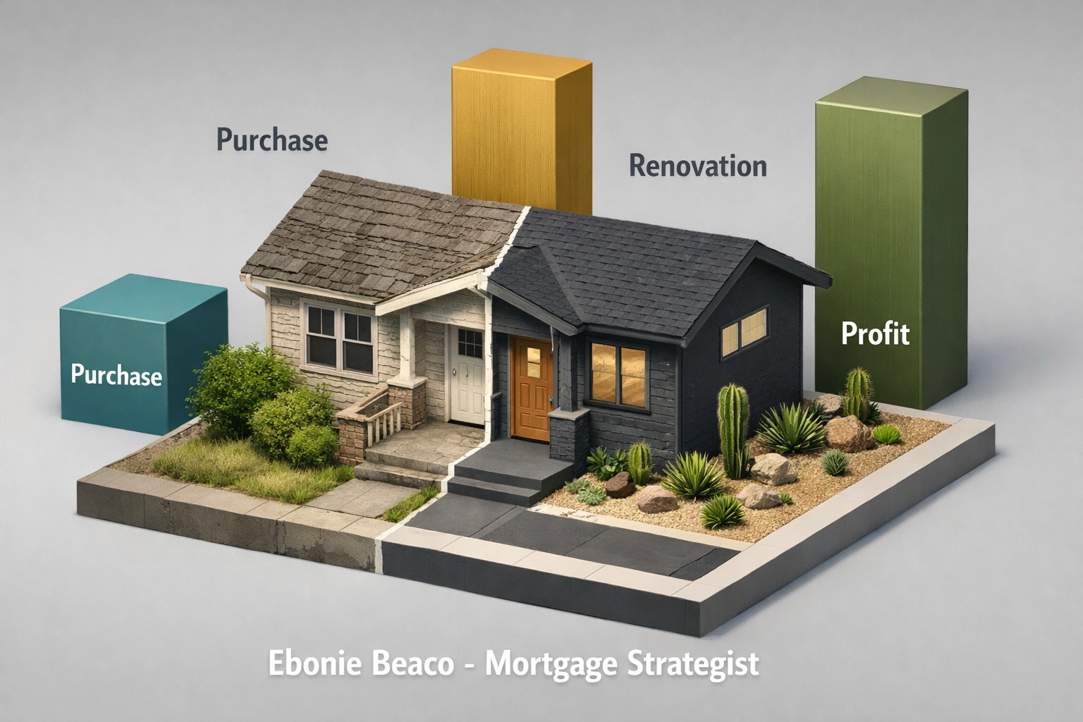 Before and after California fix and flip renovation project showing property value and investment profit.