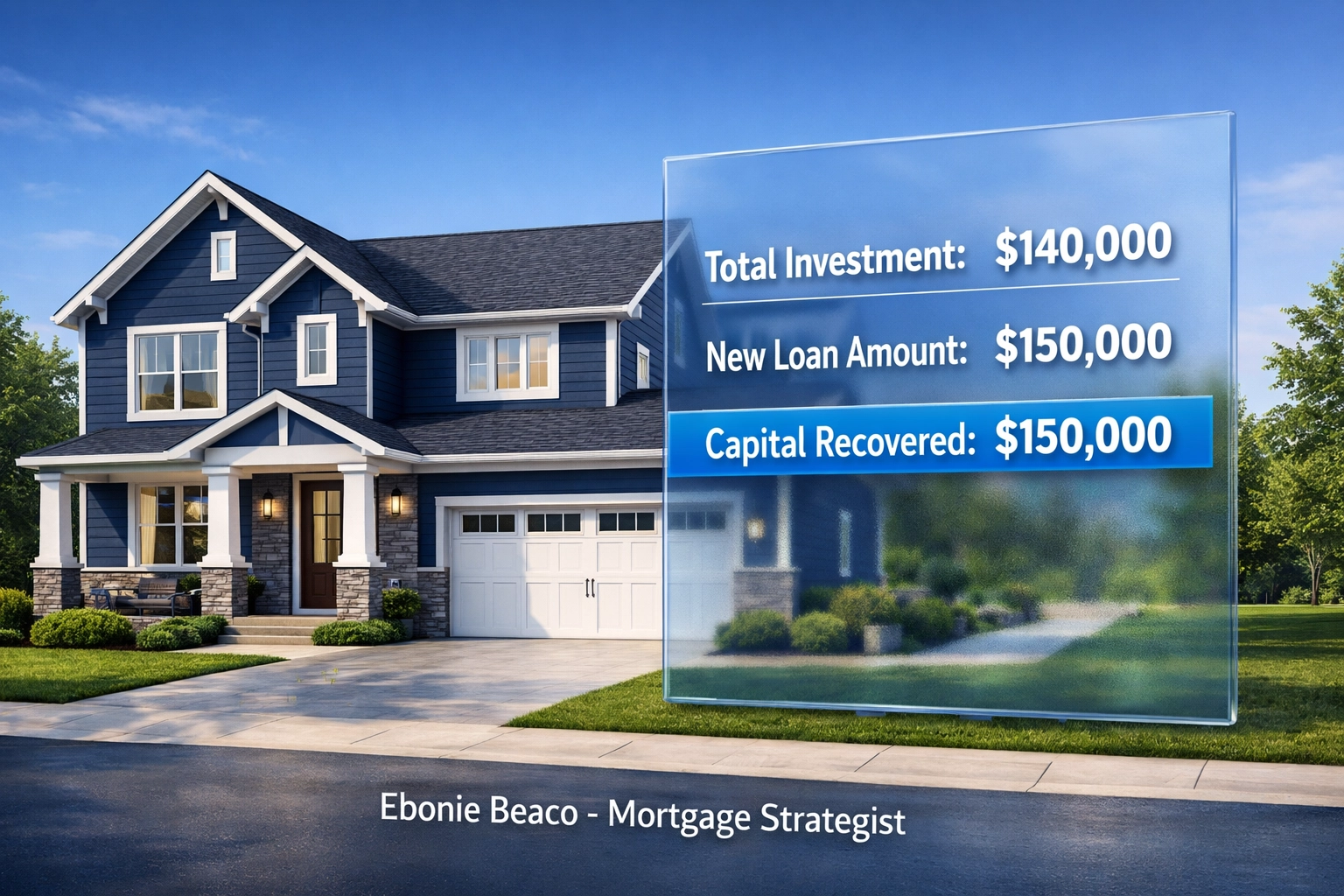 Renovated house showing a cash-out refinance deal breakdown and capital recovery for the BRRRR method.