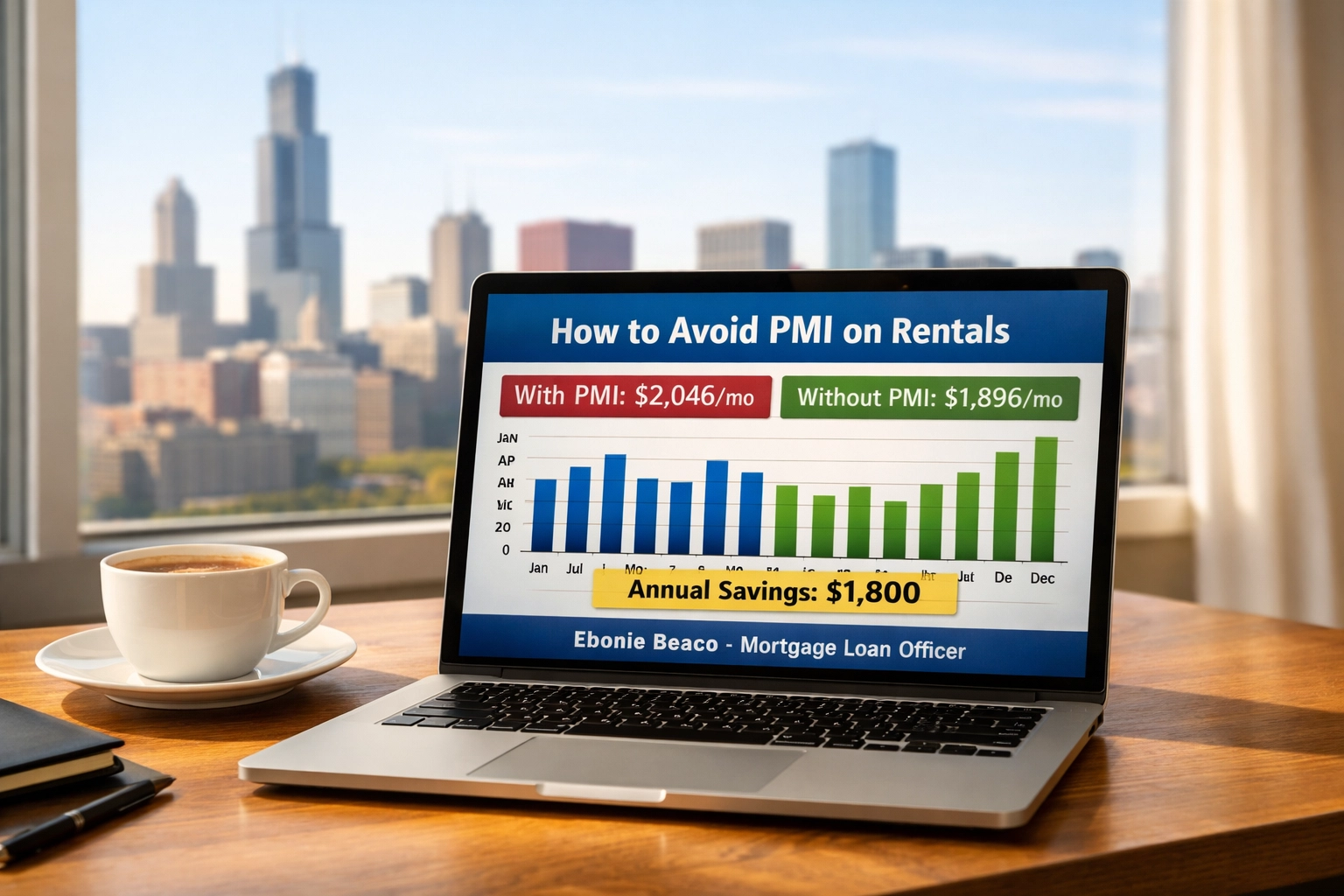 Chart showing the monthly savings on a rental property mortgage when private mortgage insurance is removed.