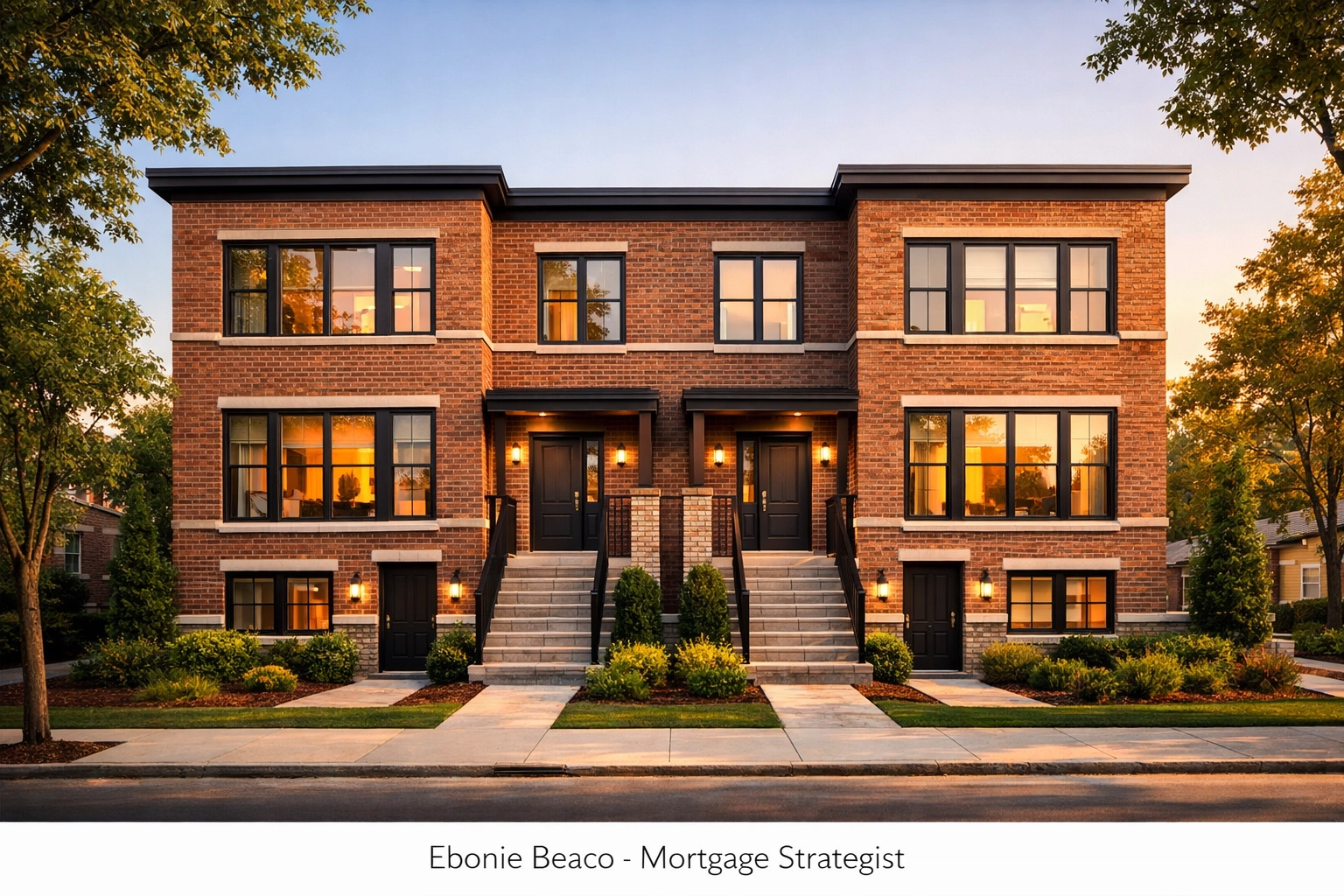 A modern brick four-unit property ideal for veterans using a VA loan for multi-family real estate investing.