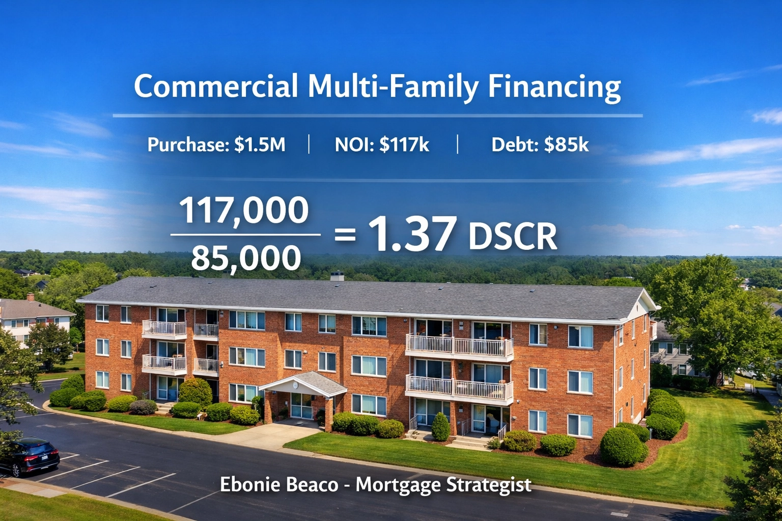 Deal breakdown for a 12-unit apartment building showing property income and DSCR mortgage calculation.