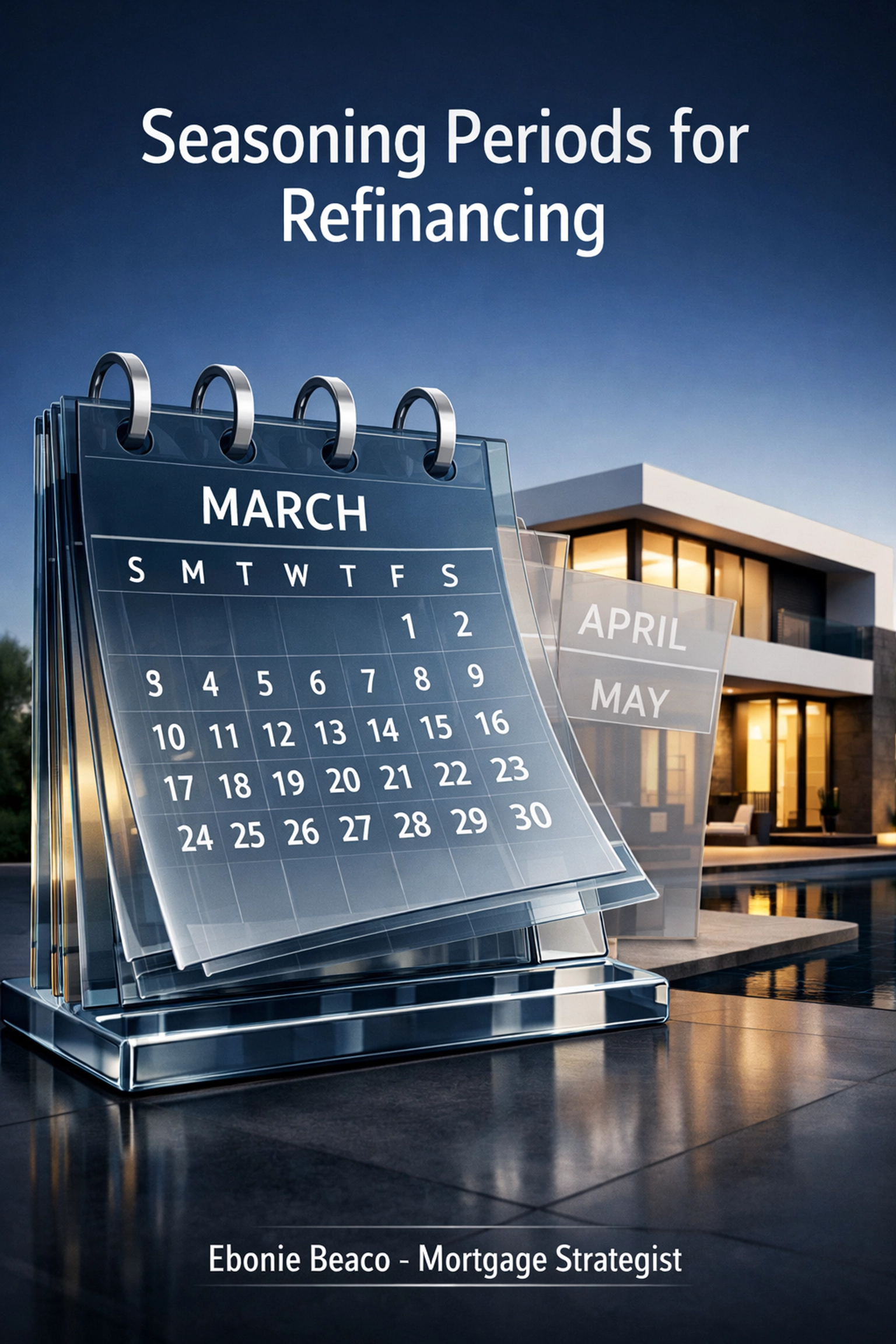 Modern home and calendar representing mortgage seasoning periods for cash-out refinancing.