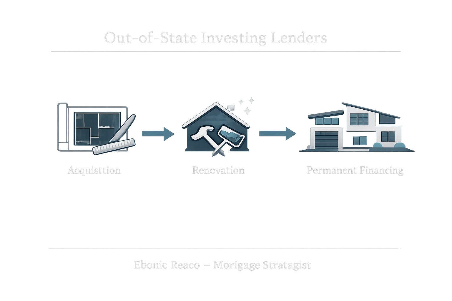 Infographic showing the bridge-to-permanent financing path: acquisition, renovation, and permanent loan.