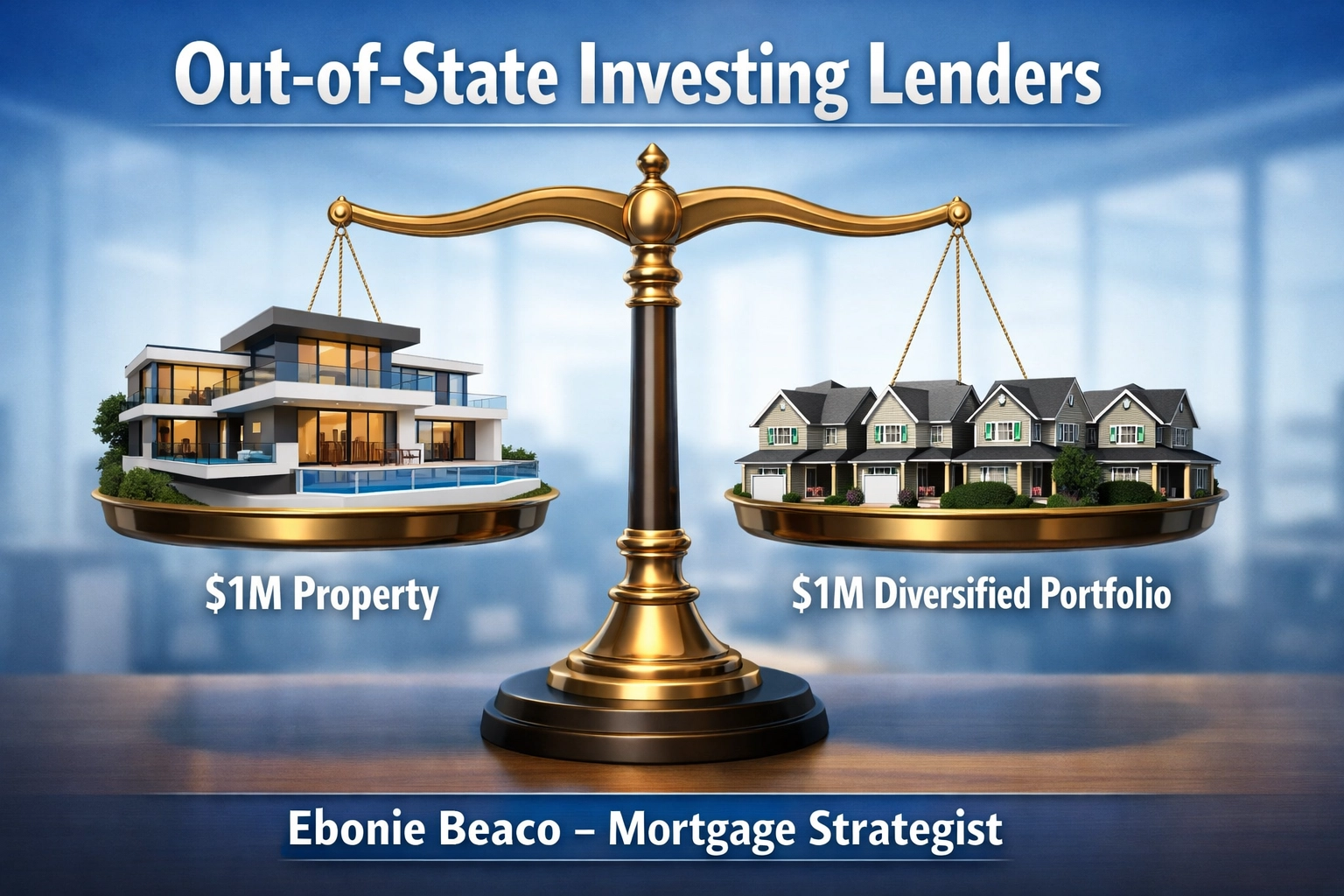 A balance scale comparing a single high-value property with multiple diversified out-of-state rentals.