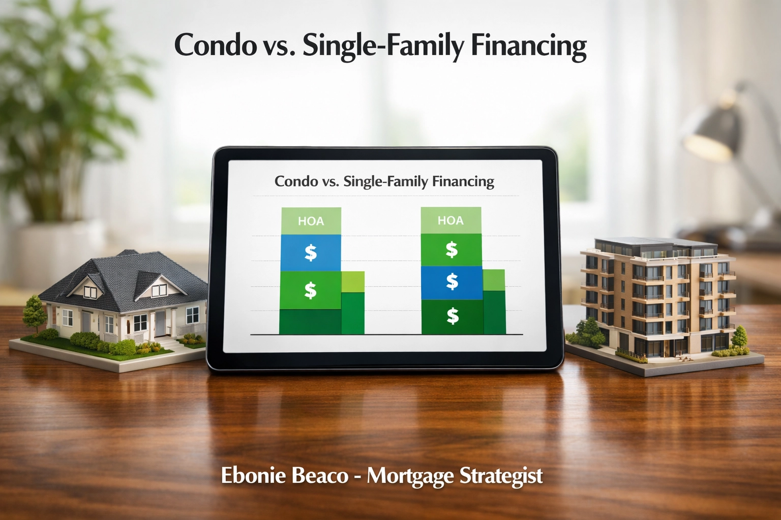 Chart comparing monthly mortgage payments, interest, and HOA fees for condos and single-family homes.