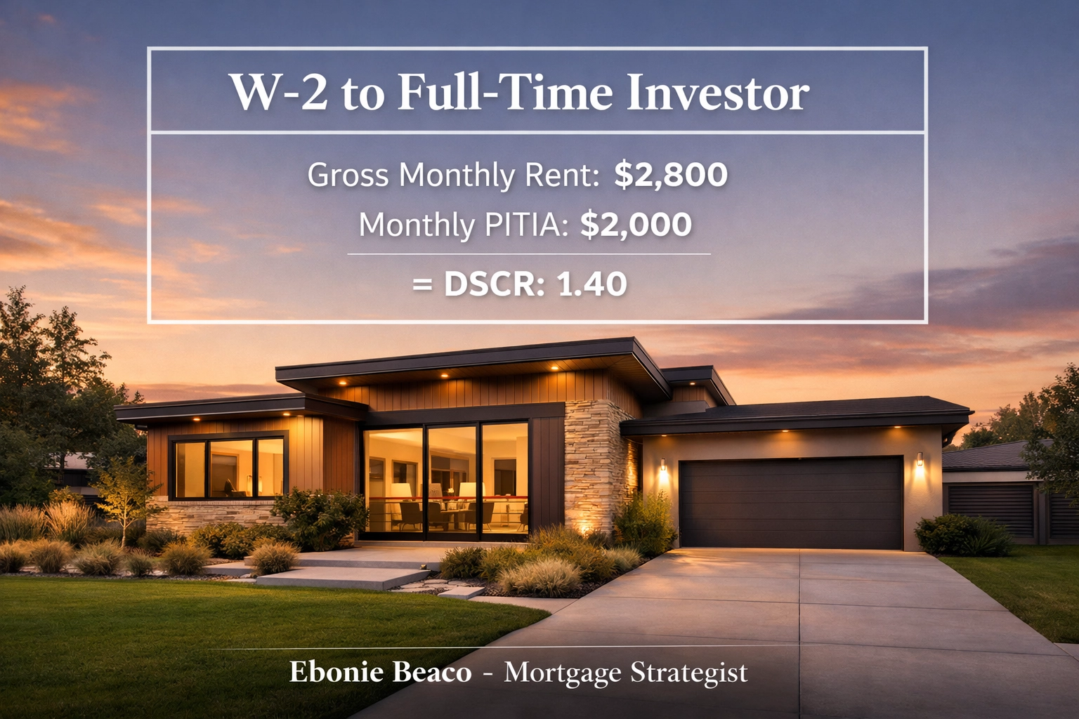 Example of a DSCR investor loan calculation for a rental property to help W-2 employees scale their portfolios.