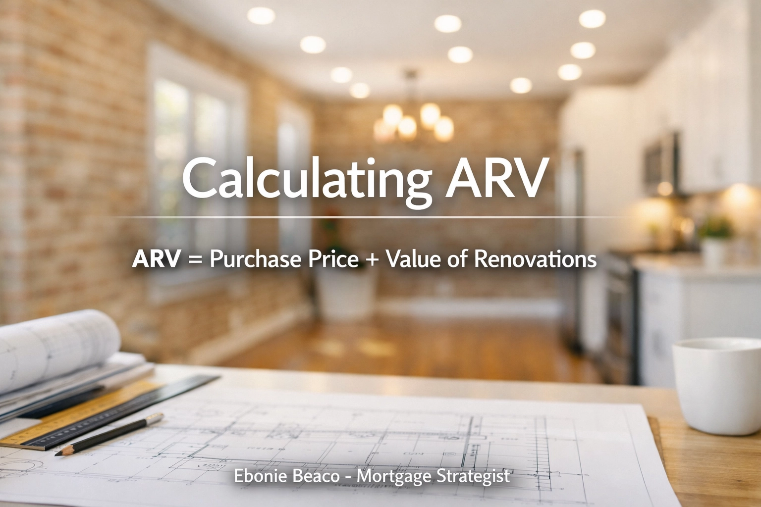 Calculating ARV formula graphic for an Illinois fix and flip property renovation.