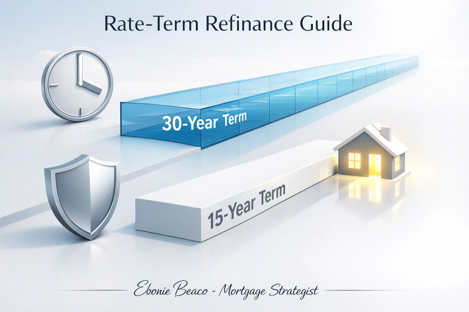 Timeline graphic comparing 30-year and 15-year mortgage terms to illustrate interest and time savings.