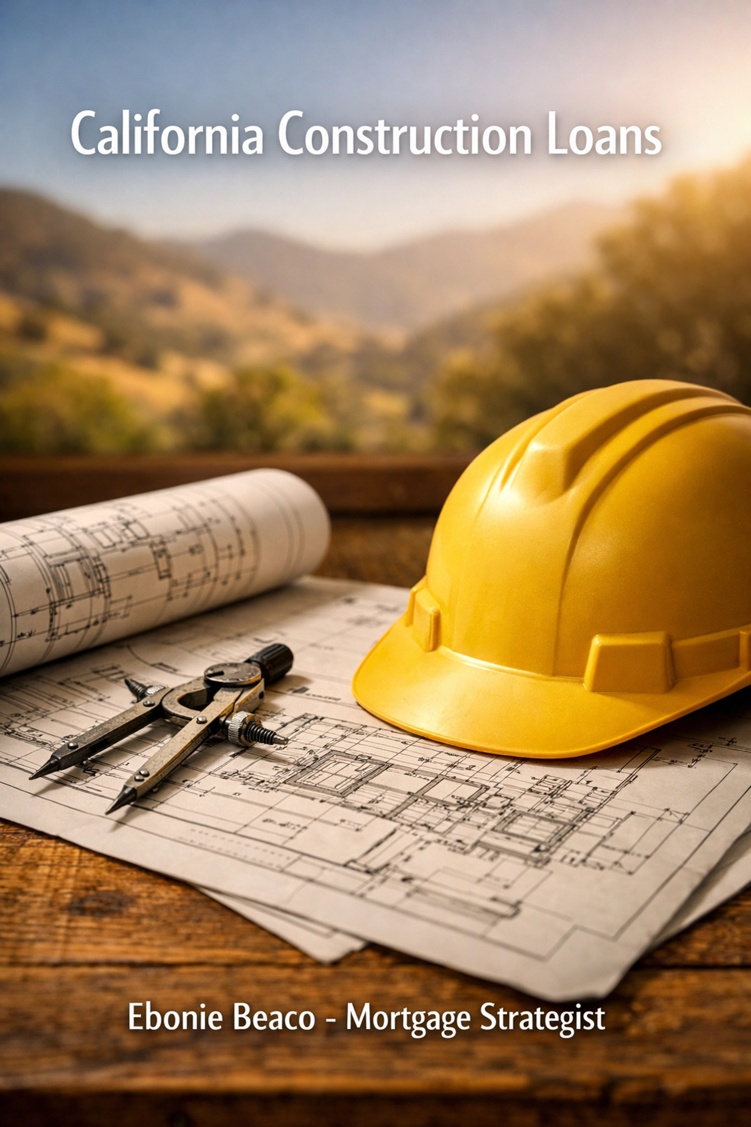 Professional developer workspace with blueprints for a California residential construction project.