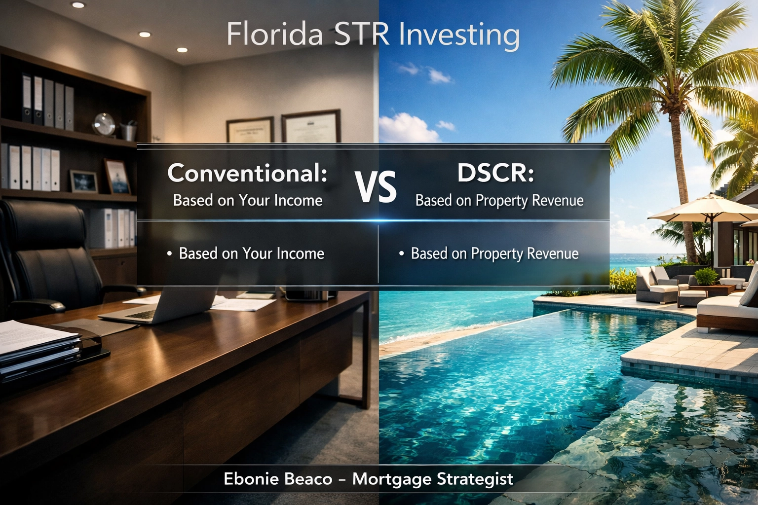 Comparison chart of conventional and DSCR loans for Florida short-term rental investing.