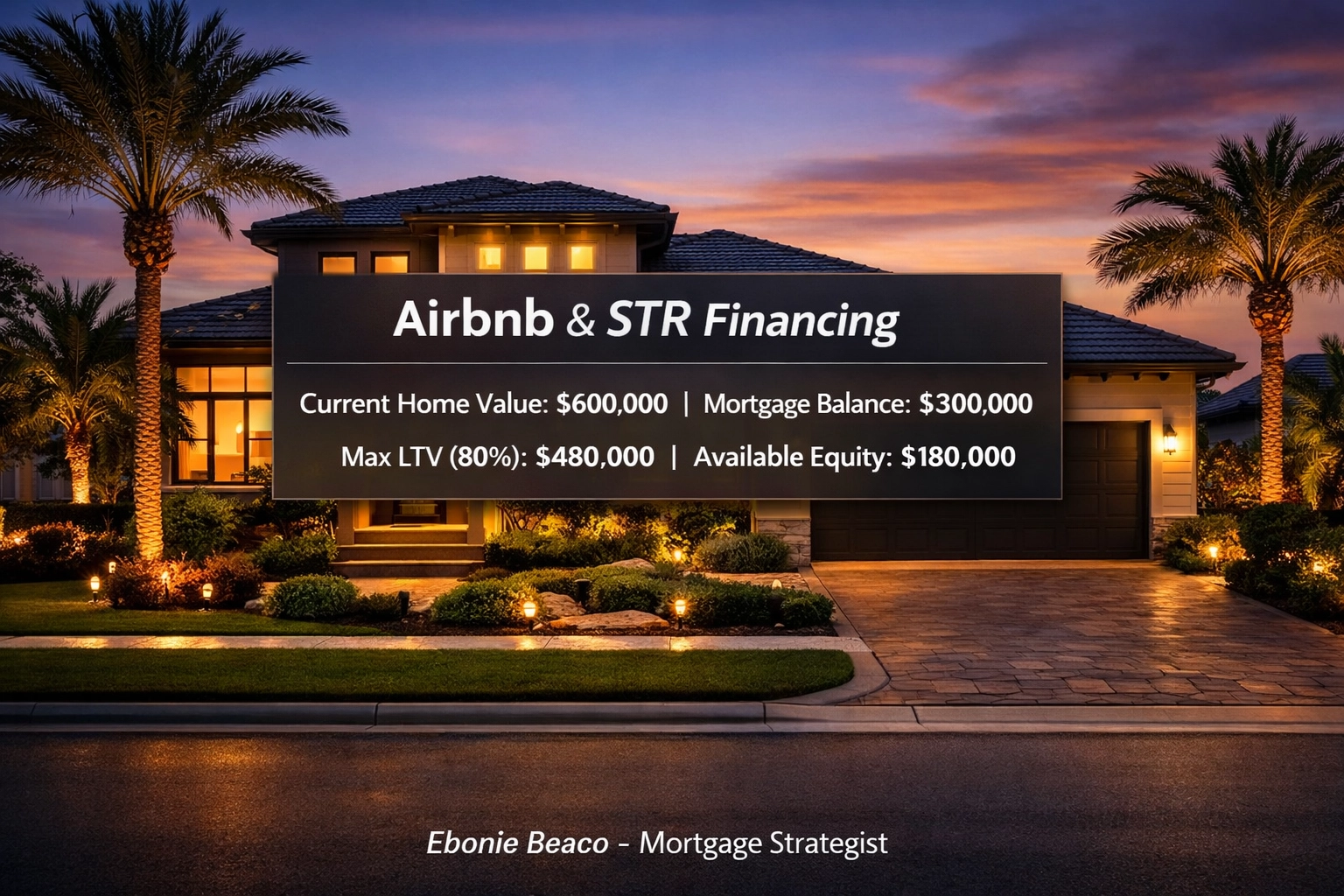 Equity access calculation for a home refinance to fund a Florida Airbnb investment property.