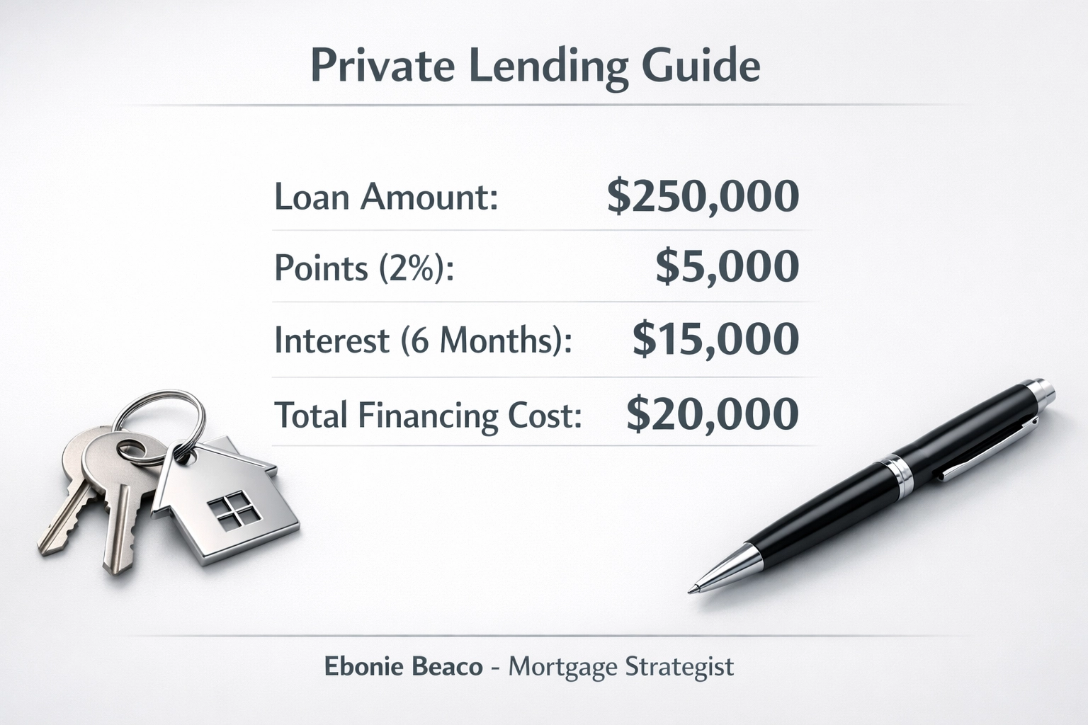 Financial infographic showing points and interest calculations for a $250,000 investment property loan.