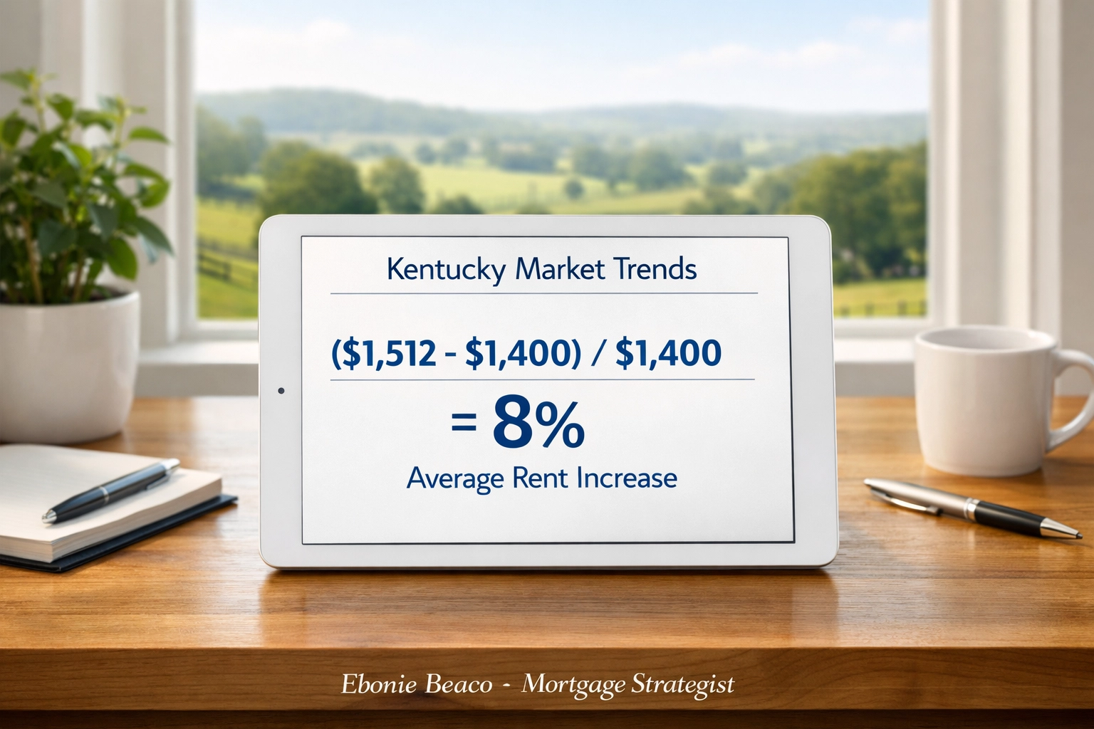 Financial chart displaying an 8% average rent increase calculation for Kentucky real estate market trends.
