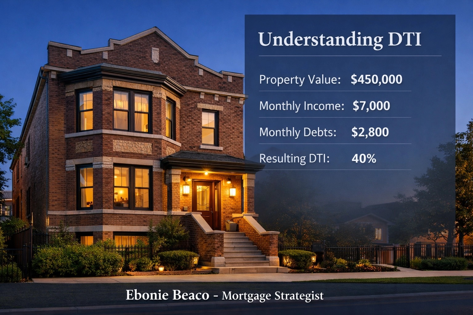 Chicago real estate deal breakdown showing how monthly debt and income ratios impact mortgage financing.