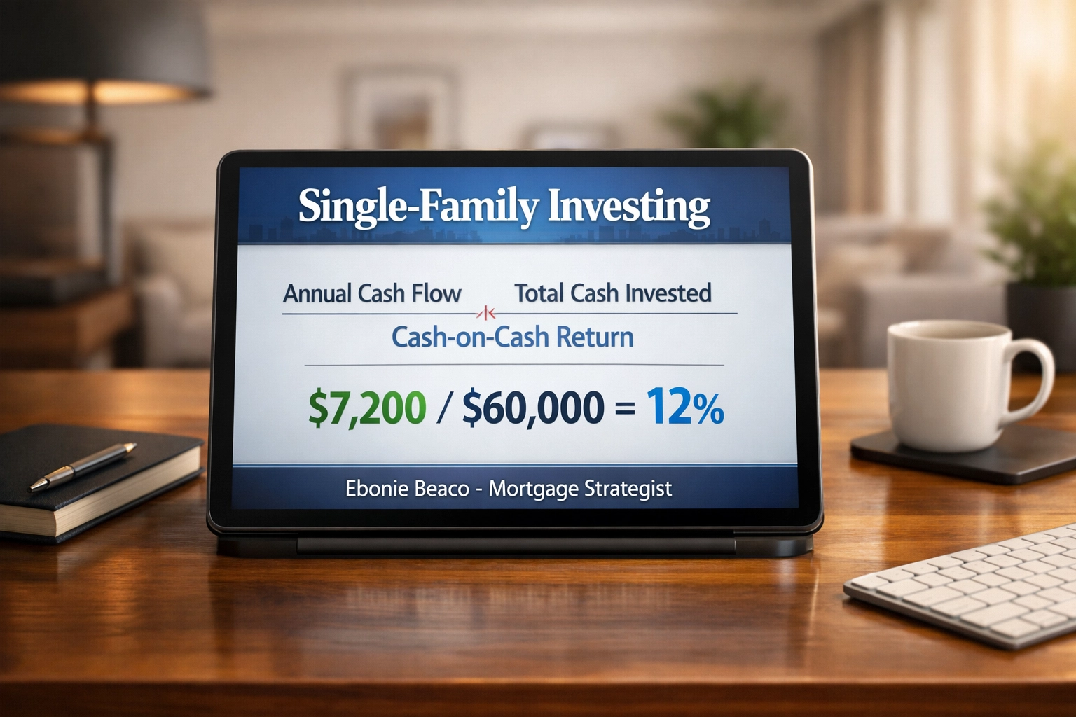 Investment analysis showing cash-on-cash return calculation for a single-family rental property.