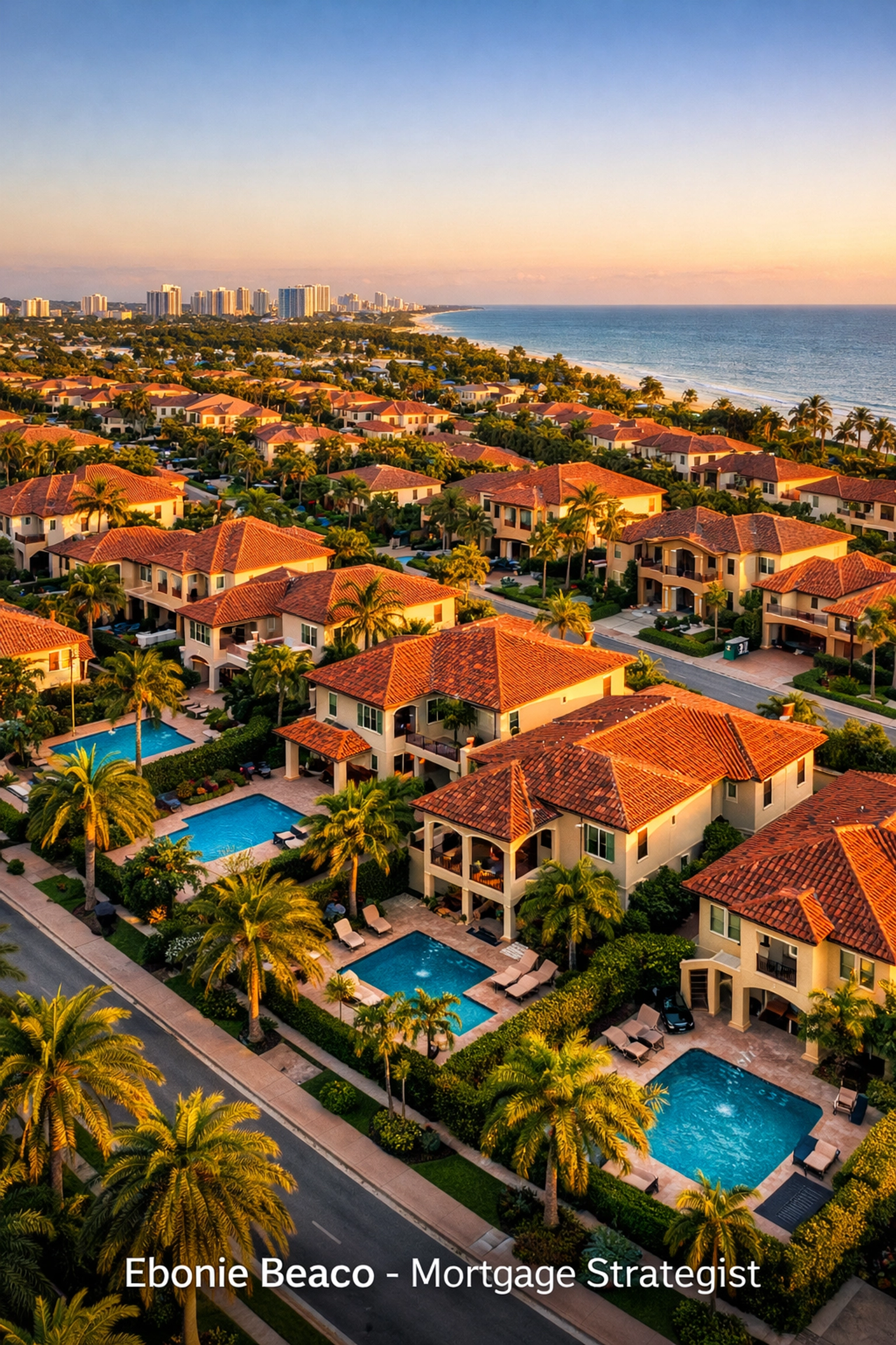 Aerial view of a Florida residential neighborhood featuring Mediterranean homes for real estate investing.