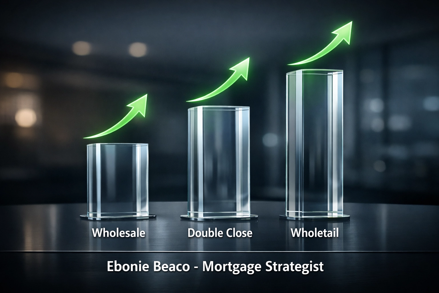 Financial chart comparing wholesale, double close, and wholetail real estate profit margins and growth.
