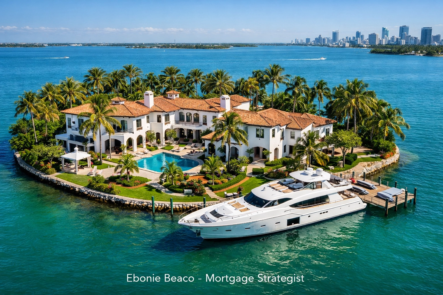 Mediterranean estate in Miami, Florida, highlighting luxury waterfront investment and Florida Jumbo Loans.