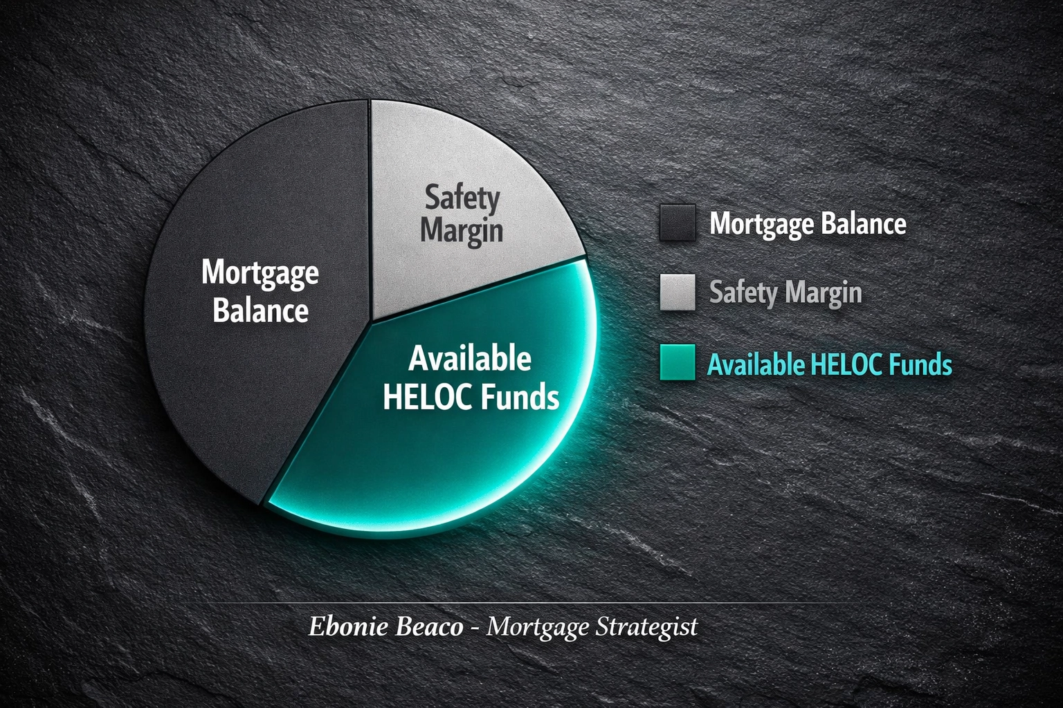 Financial chart showing the breakdown of a home mortgage balance versus available HELOC funds.