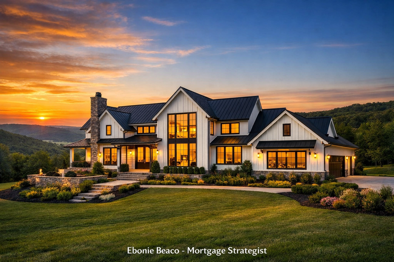 Modern Arkansas home at sunset representing high property value and available equity for homeowners.