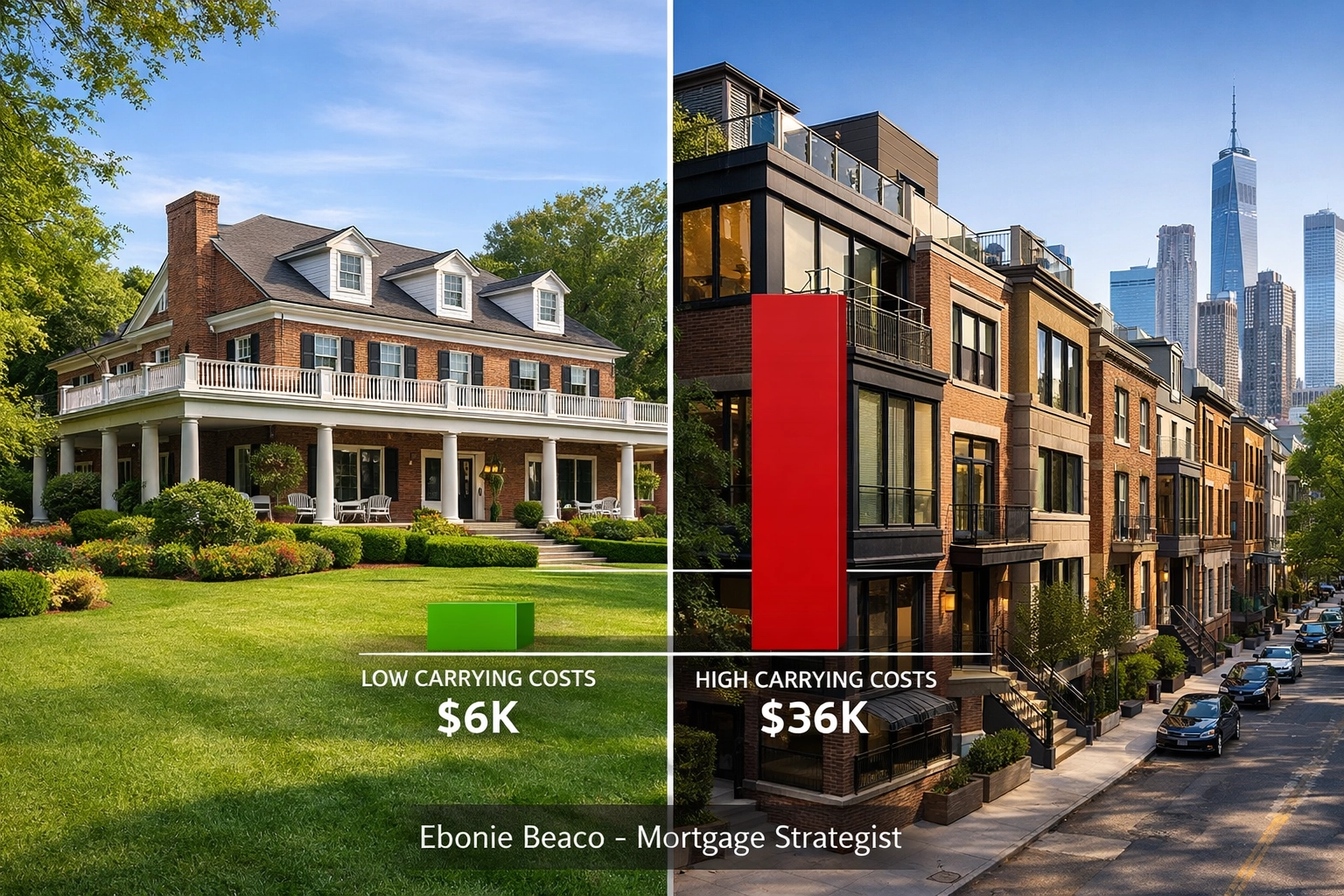 Visual comparison of low Alabama property taxes versus high-tax markets, highlighting lower monthly carrying costs.