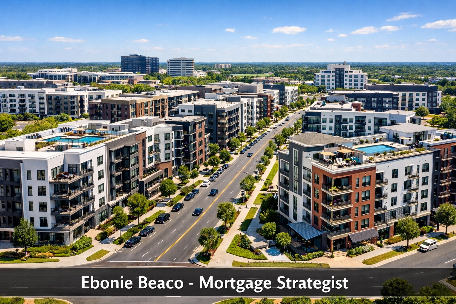 Aerial view of a growing multi-family real estate portfolio across high-density urban development zones.