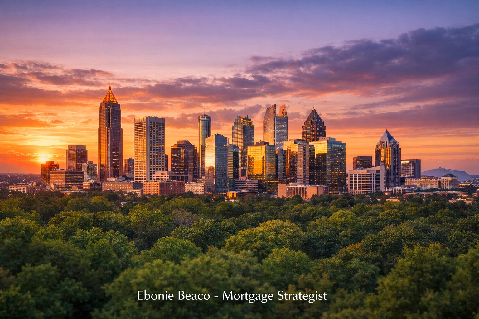 Sunset view of the Atlanta Georgia skyline highlighting real estate investment opportunities in the summer market.