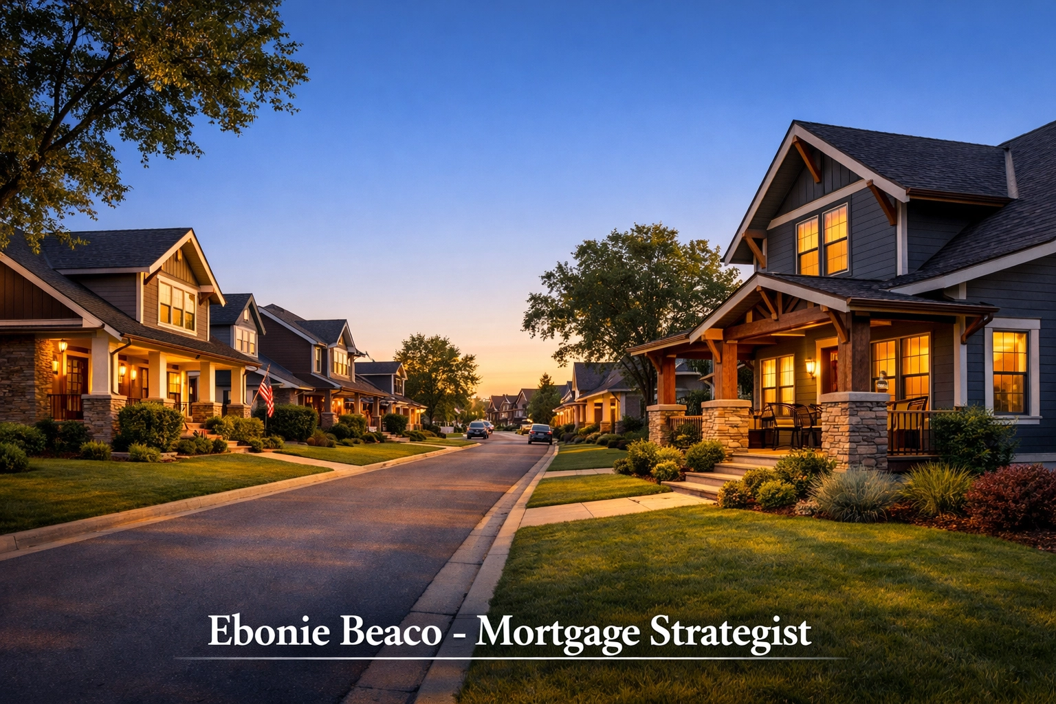 Modern residential neighborhood street in Fayetteville Arkansas showing new home listings.