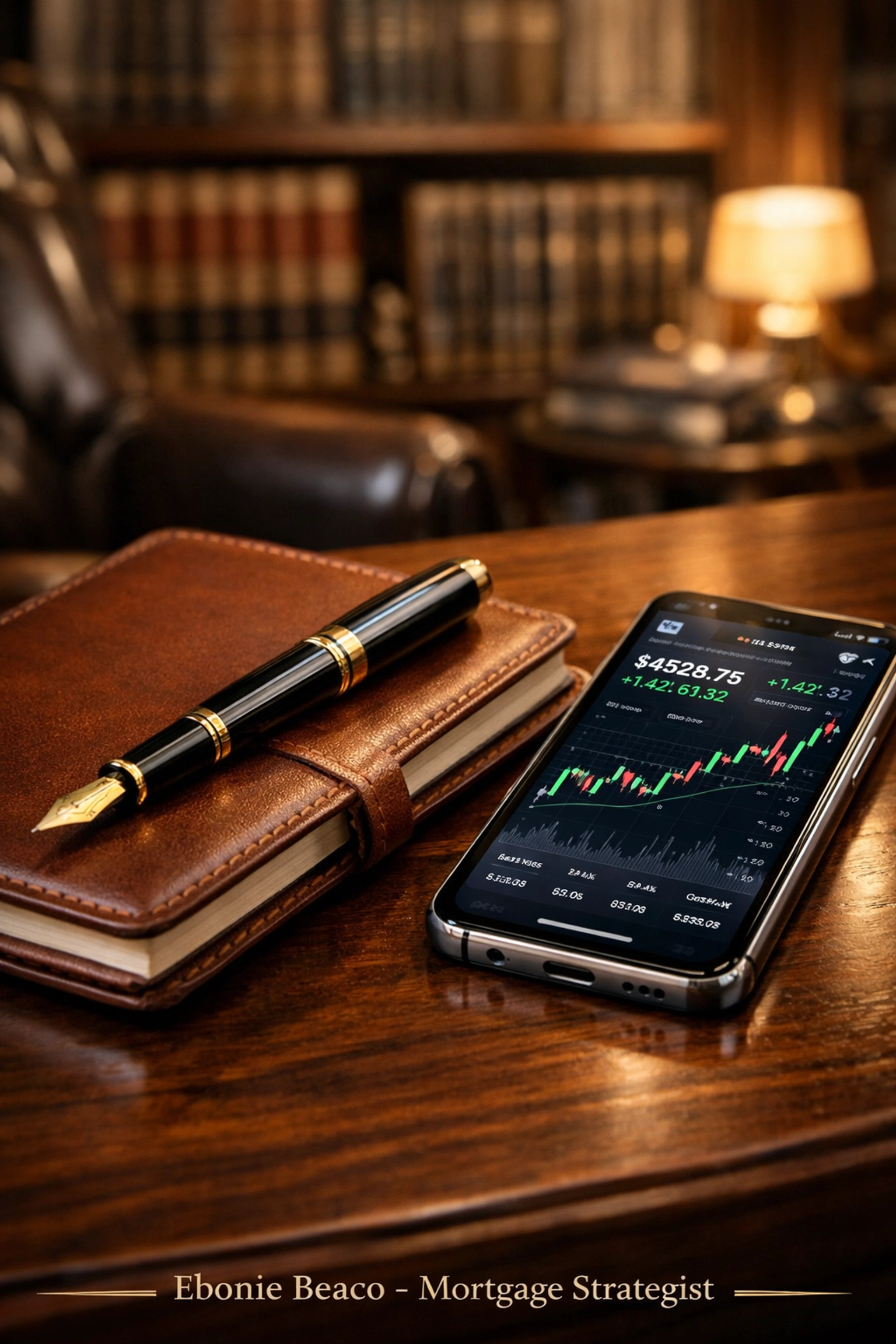 High-end office desk setup representing elite mortgage planning for self-employed Virginia borrowers.