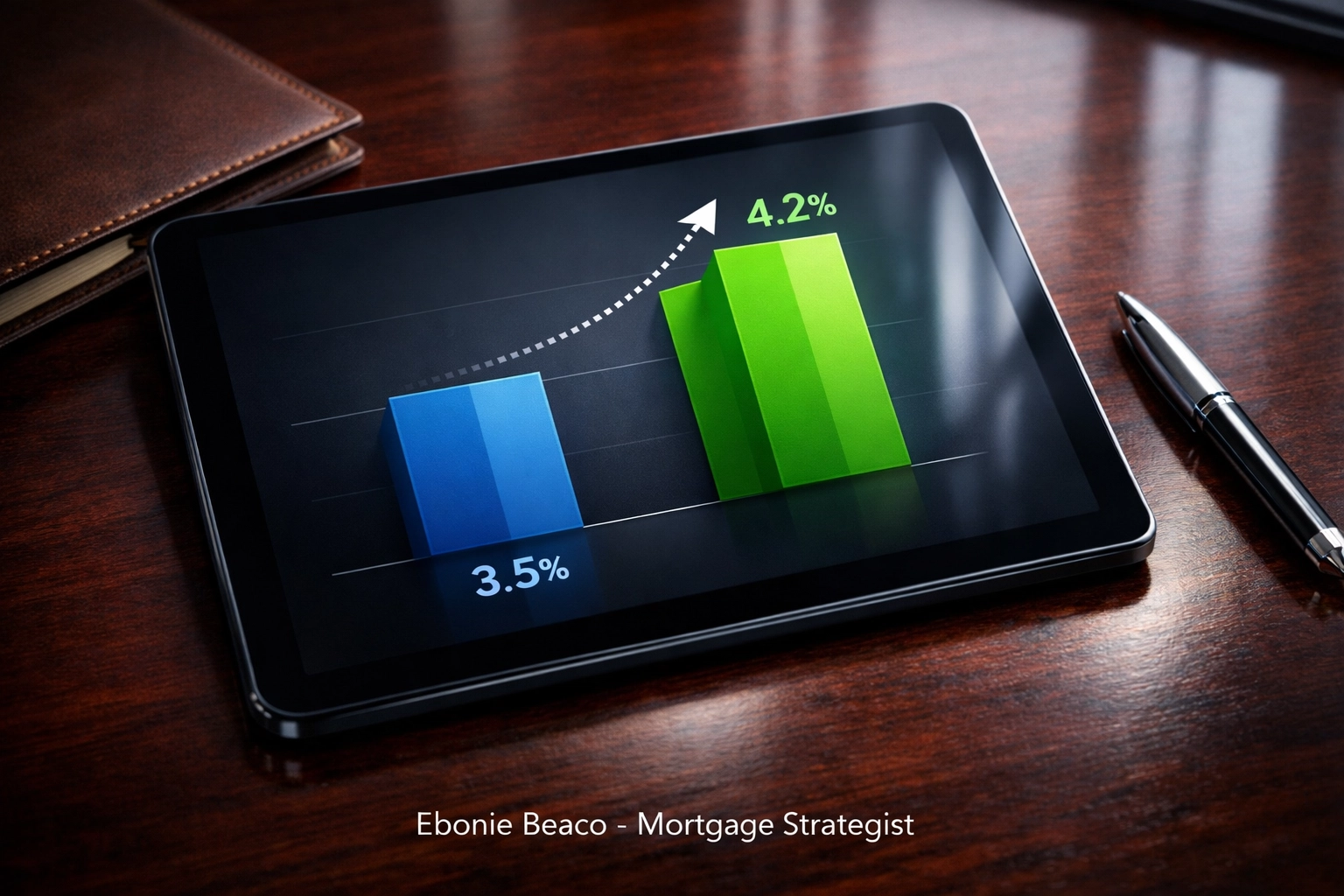 Financial chart on a tablet comparing mortgage rate shifts for real estate investment analysis.