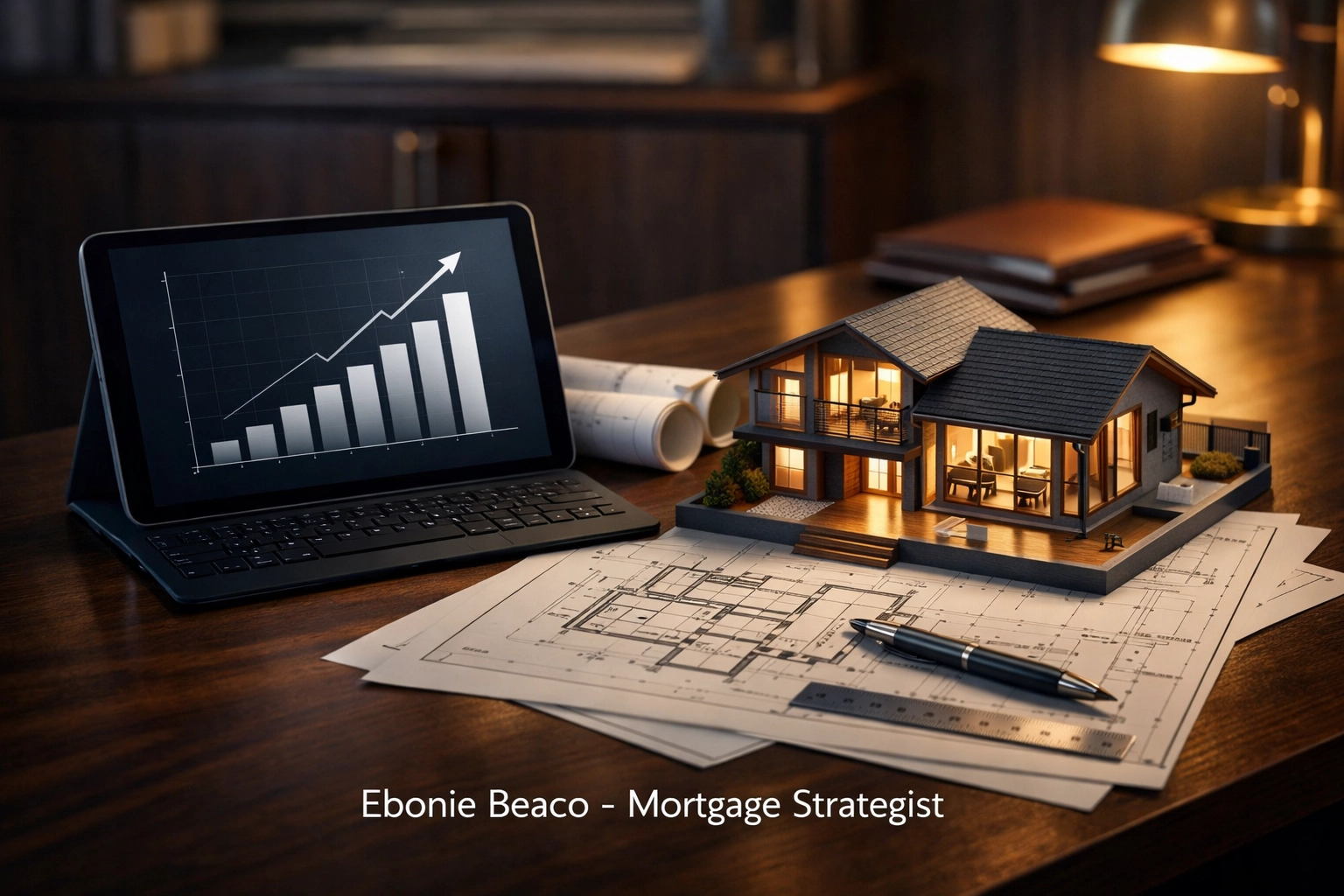 Professional financial growth chart and rental property deal analysis on a mortgage strategist's desk.