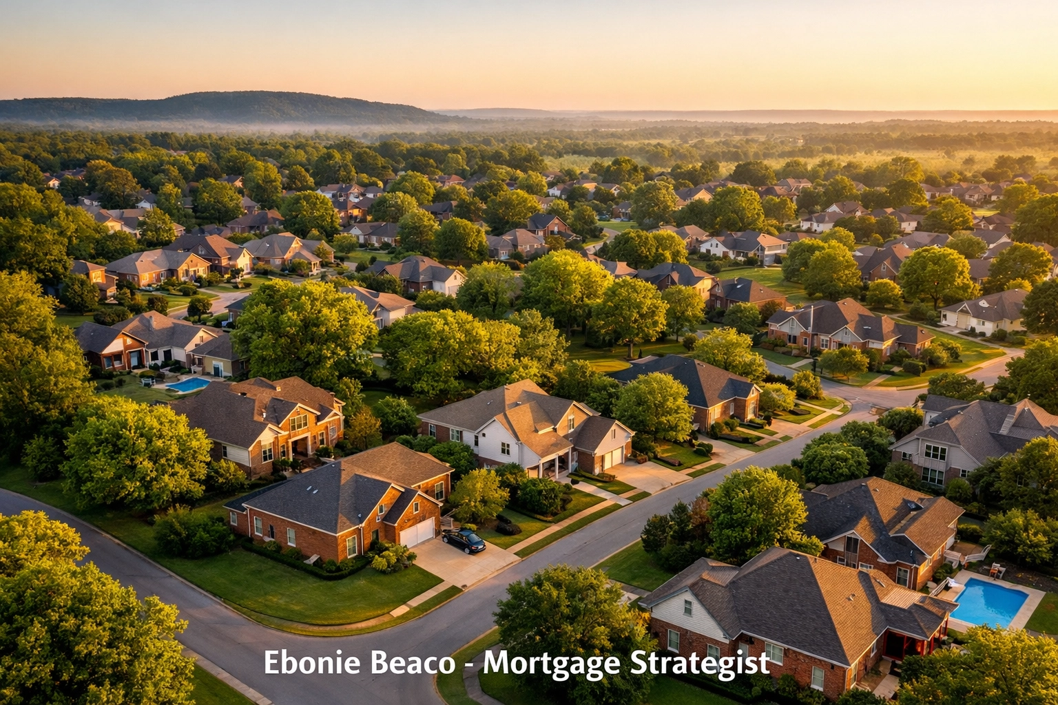 Aerial view of an Arkansas residential neighborhood showing single-family homes for real estate investment opportunities.