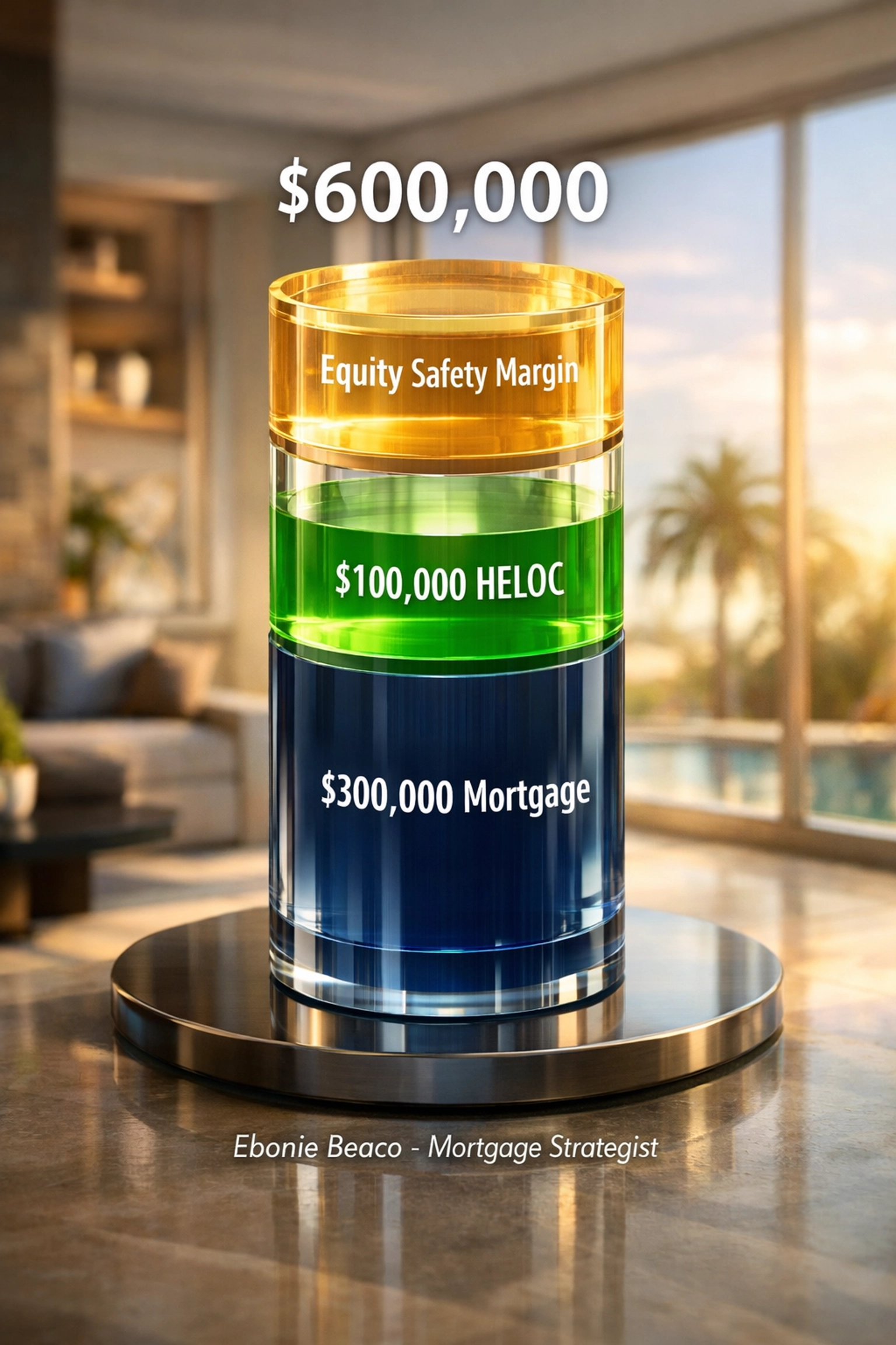 Infographic showing a Florida home equity safety margin with a mortgage and HELOC calculation below 80% LTV.