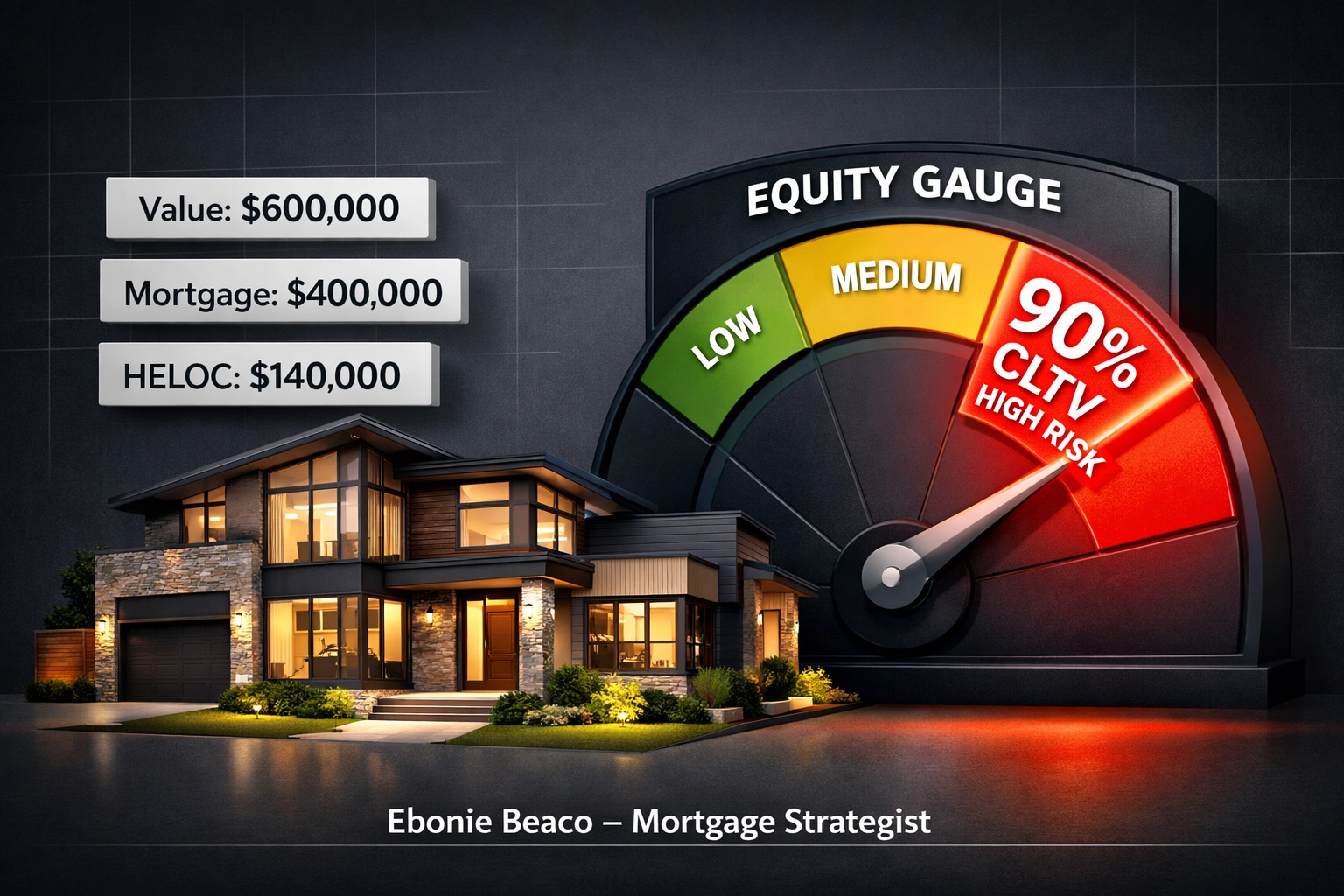 High CLTV risk gauge showing how excessive home equity borrowing can lead to being underwater.