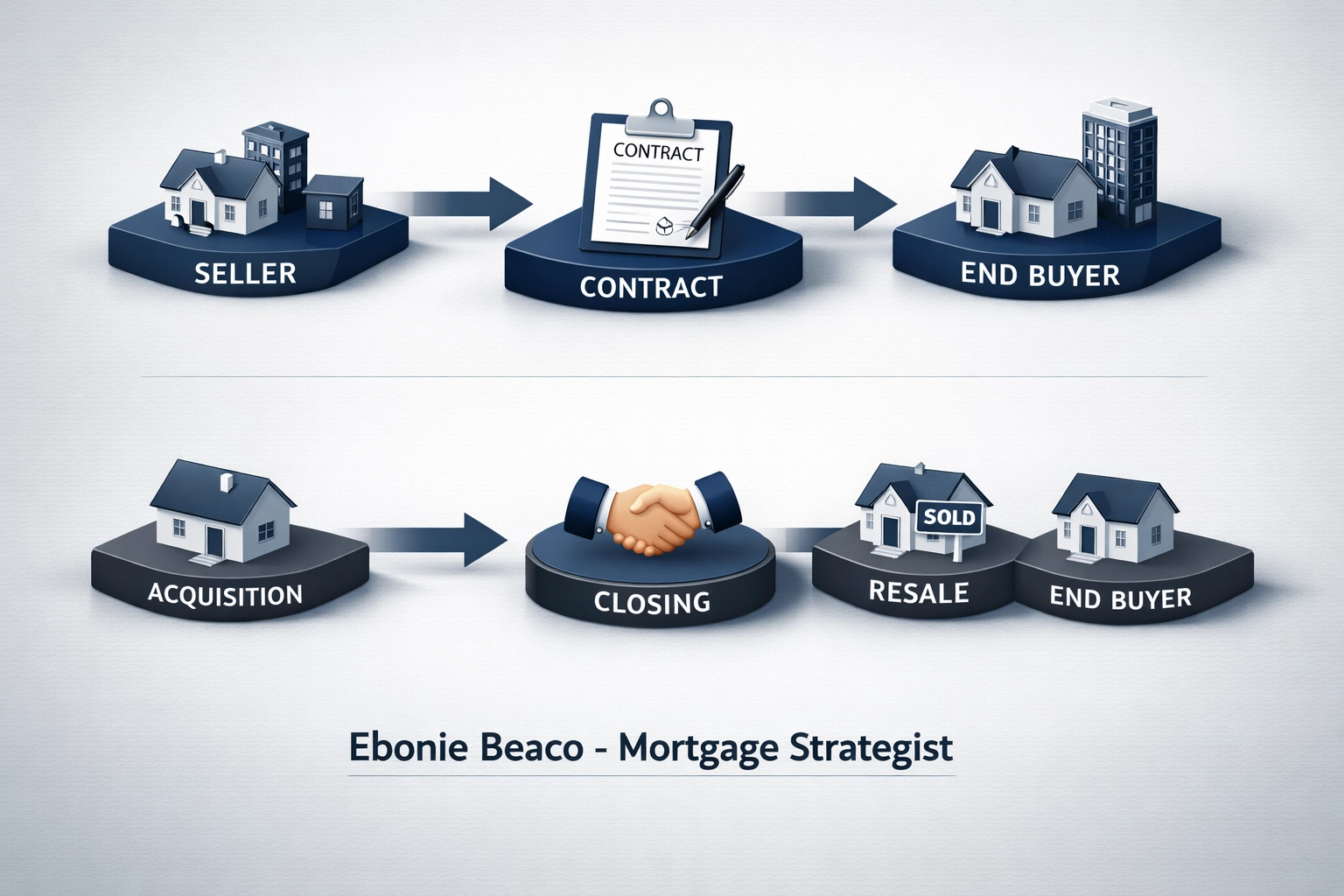 Diagram illustrating the process of contract assignment and double closing for Indiana real estate wholesalers.