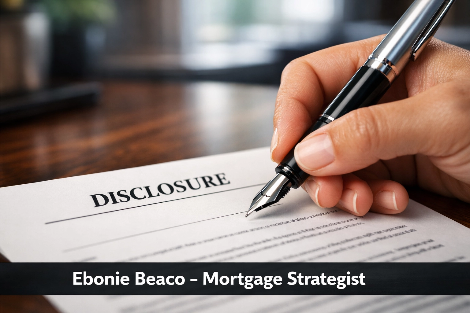 Close-up of a signed real estate disclosure form required for legal wholesaling transactions in Alabama.