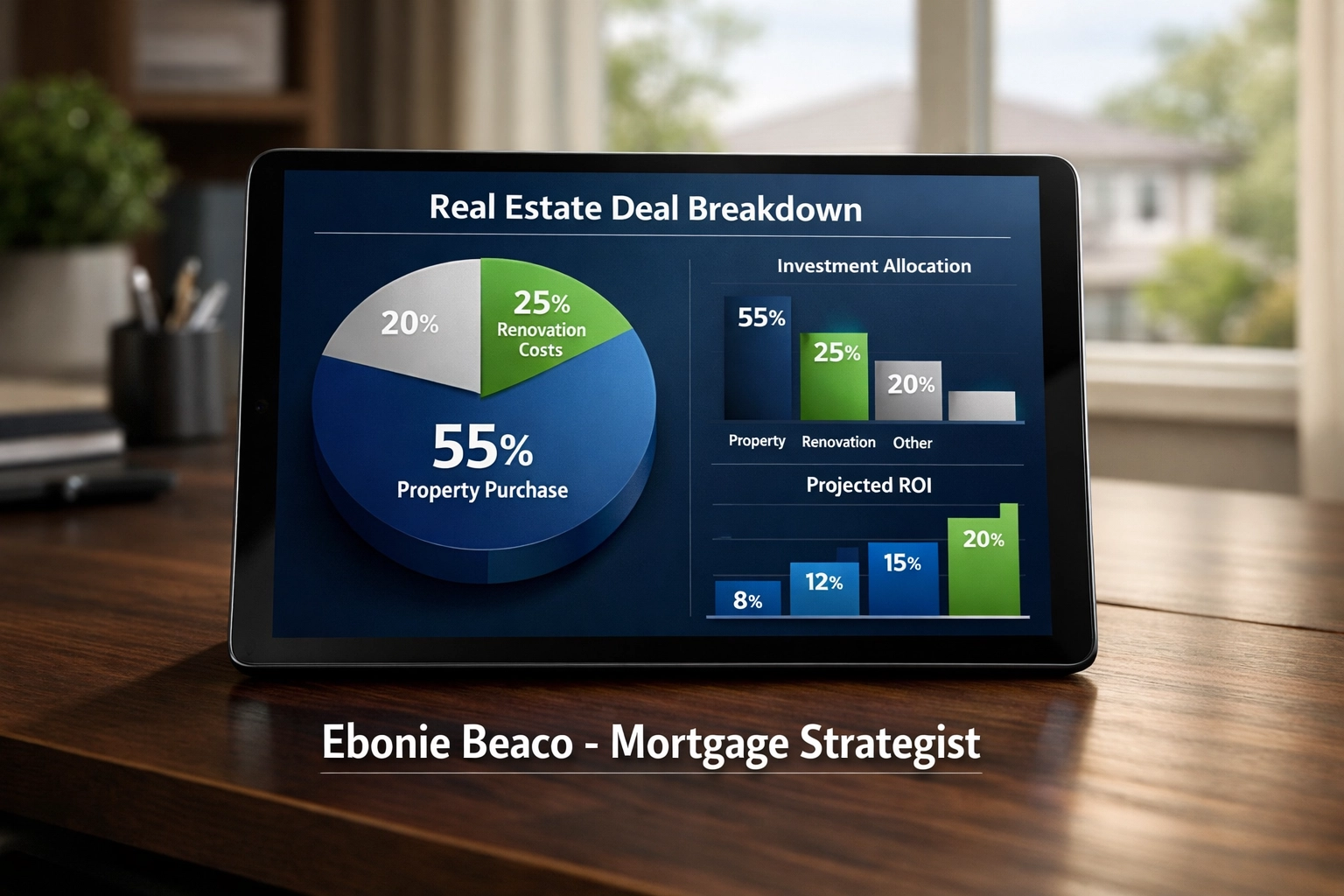 Infographic of a real estate deal breakdown showing assignment fees and mortgage loan-to-value ratios.