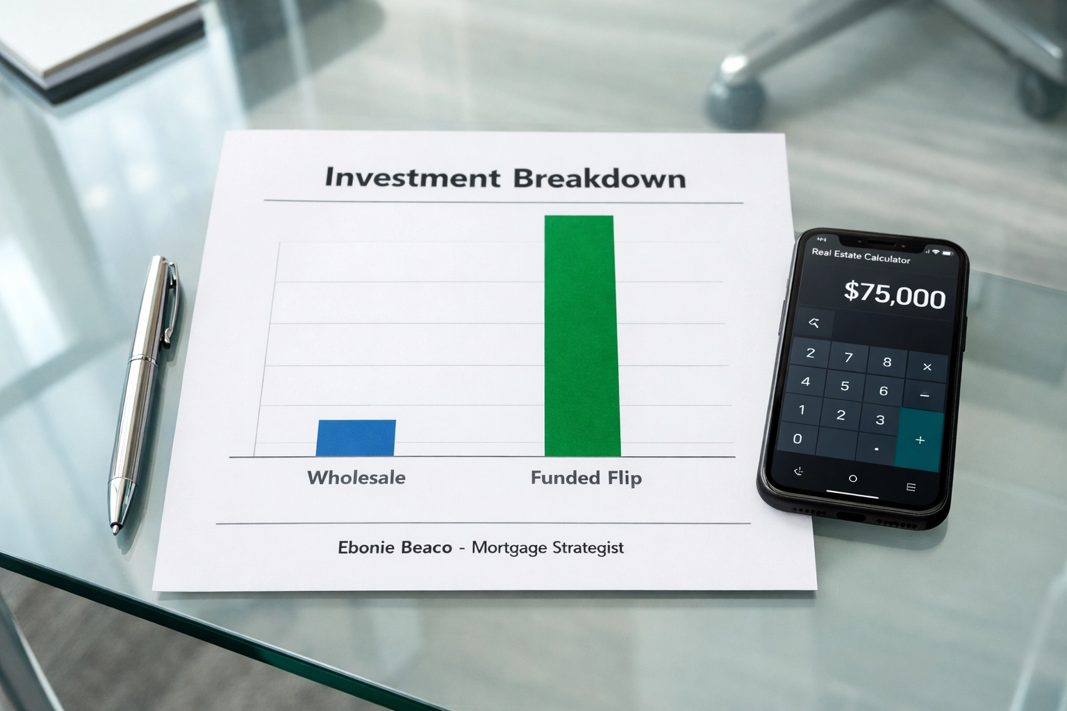Comparison chart showing the profit potential between real estate wholesaling and funded house flipping.