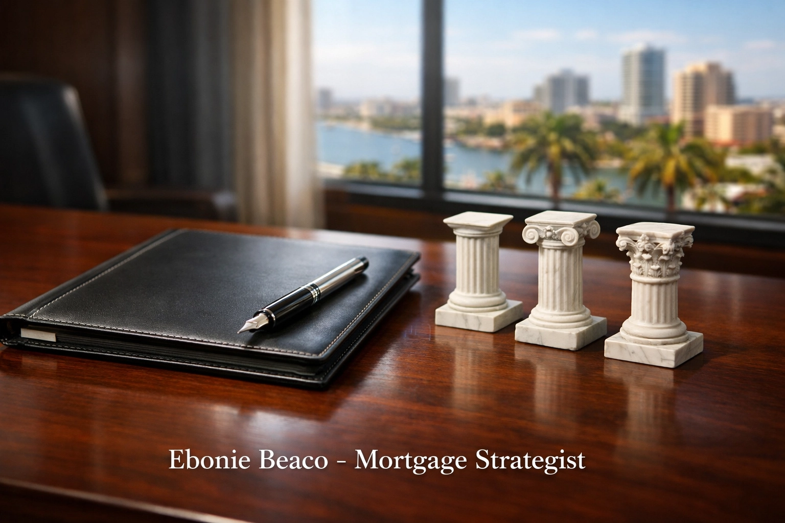 Professional desk with three pillars representing mandatory disclosure requirements for Florida wholesaling compliance.