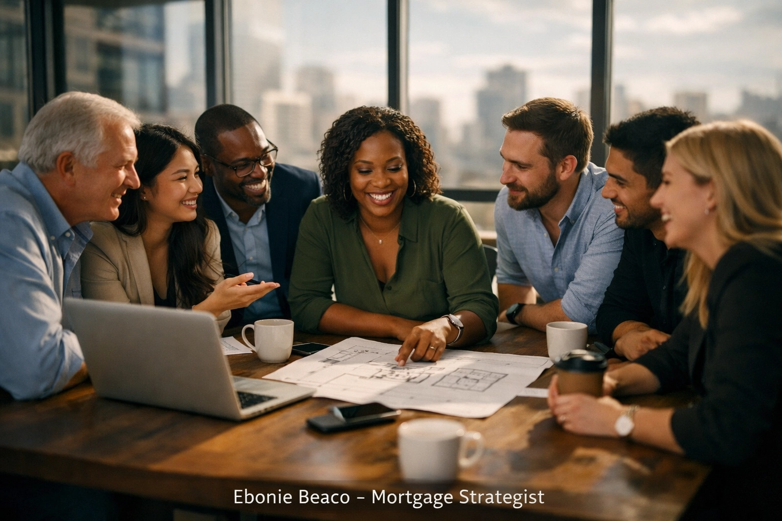 Real estate investors collaborating on off-market property deals in a modern networking space.