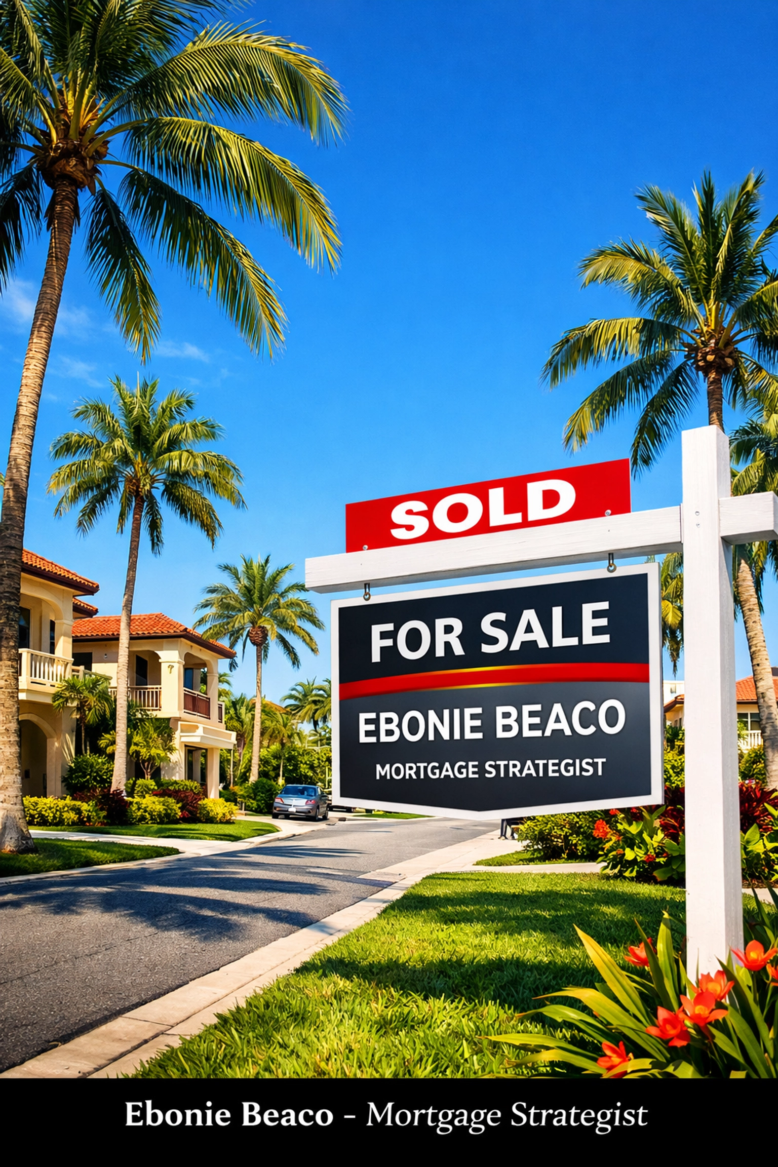 Sold sign on a sunny Florida street representing a completed real estate wholesale transaction.