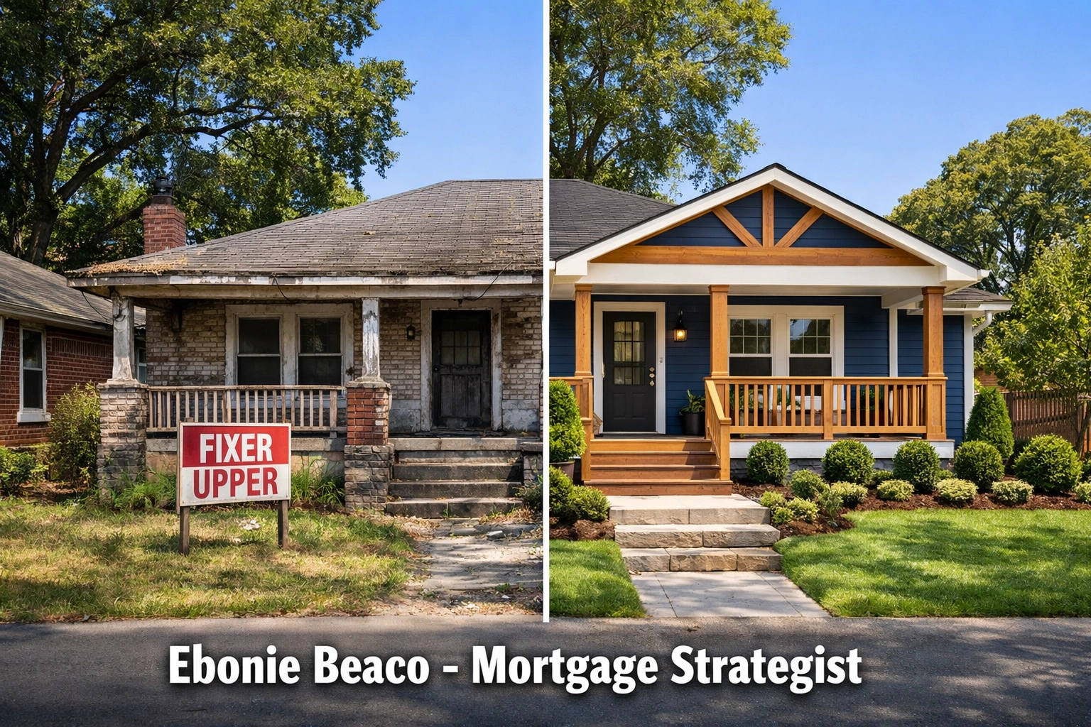 Before and after comparison of a renovated Atlanta investment property and distressed fix and flip project.